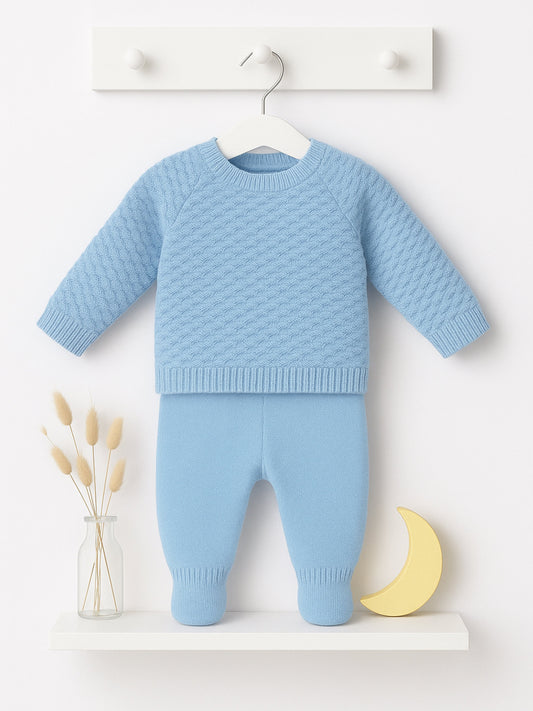Merino Wool Blue Knitted 2 piece set - Rose & Albert