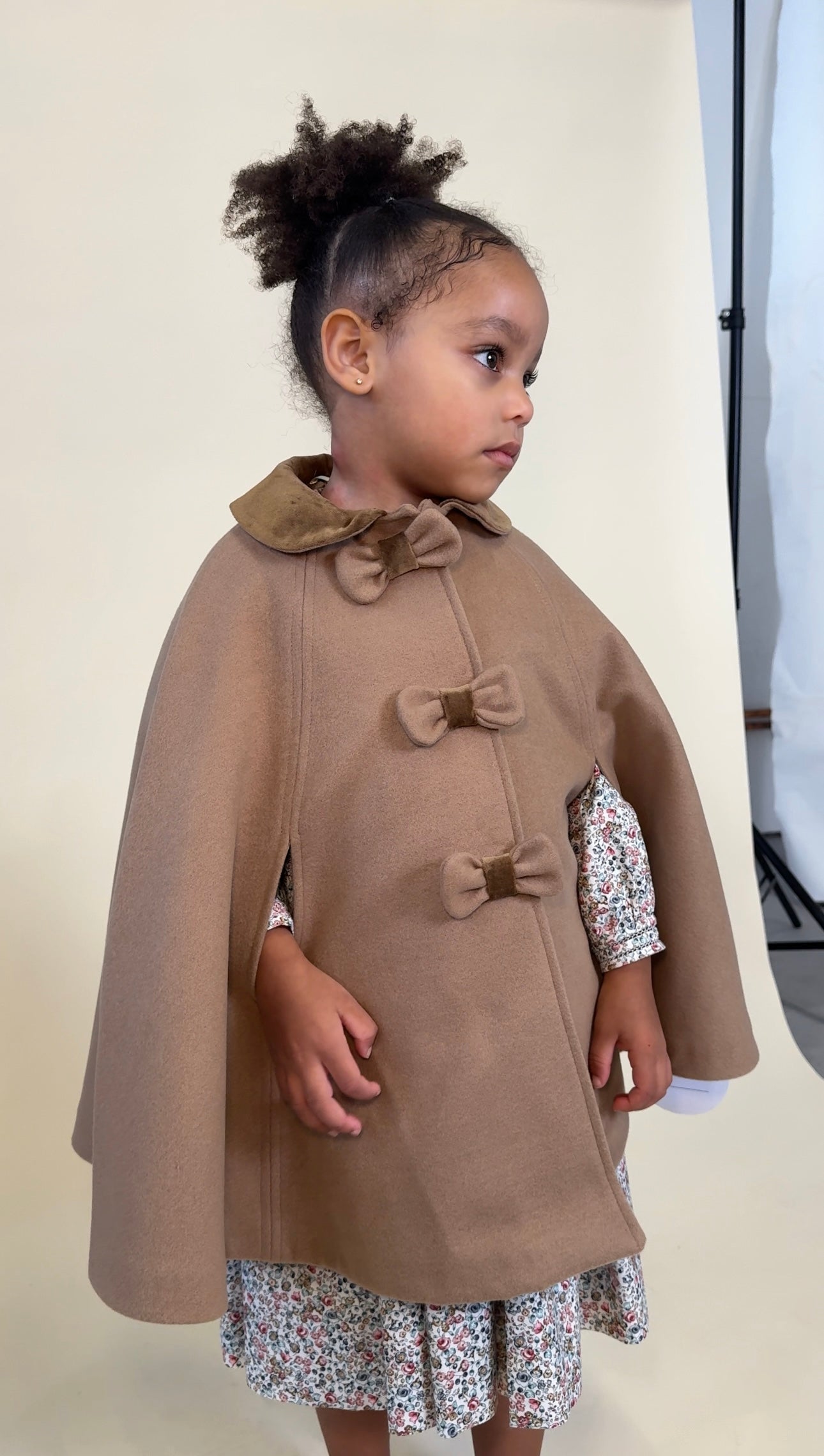 Sarah Louise Traditional velvet trimmed camel cape