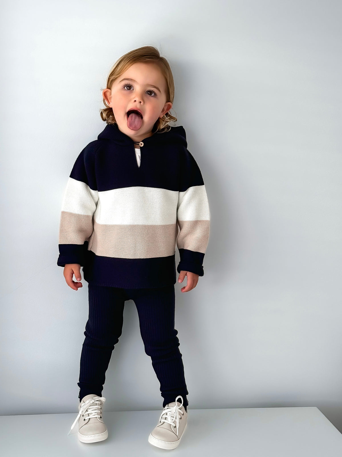 'Leo' Navy & Beige Hoodie & Trouser Set - Rose & Albert