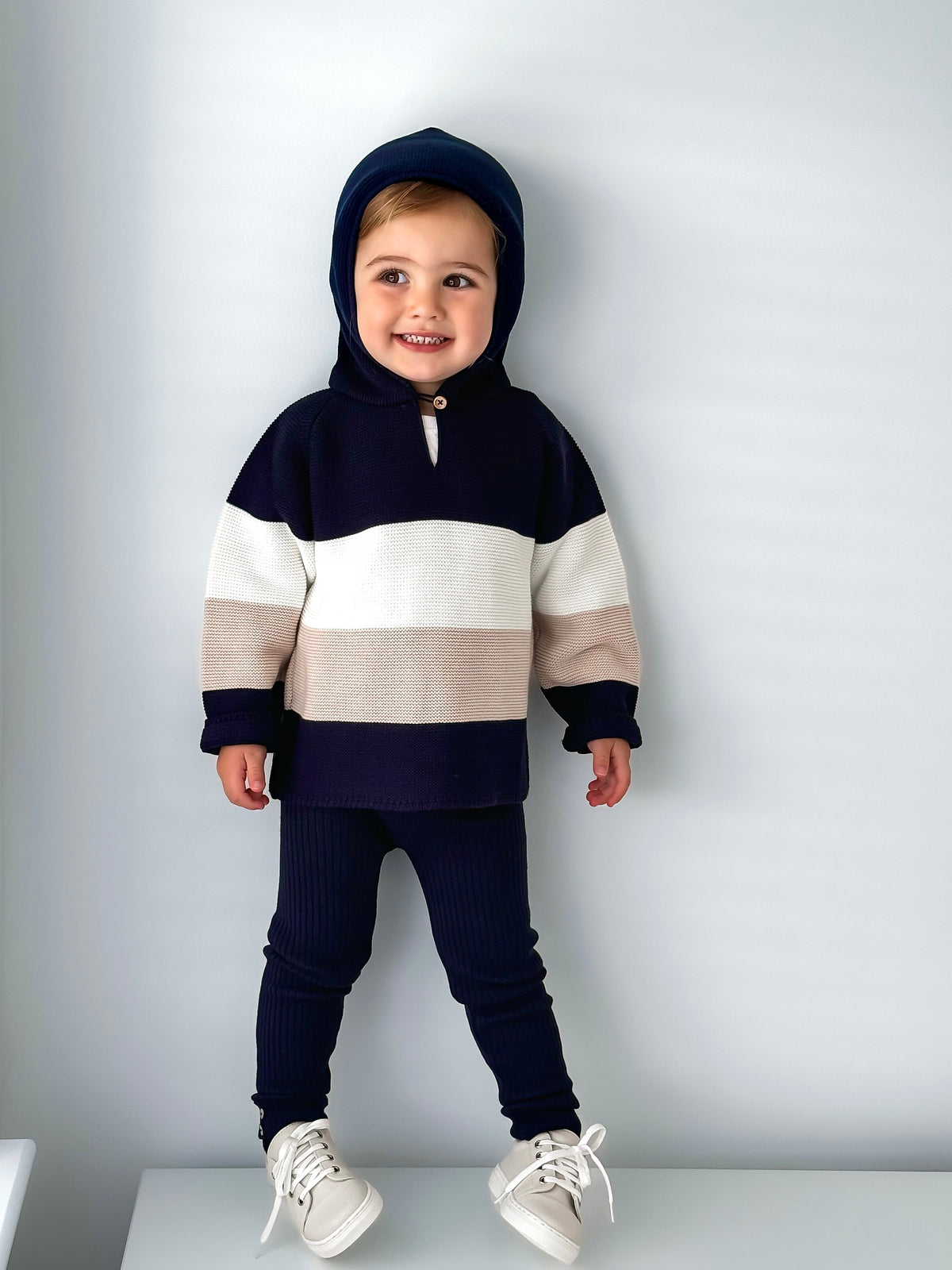 'Leo' Navy & Beige Hoodie & Trouser Set - Rose & Albert