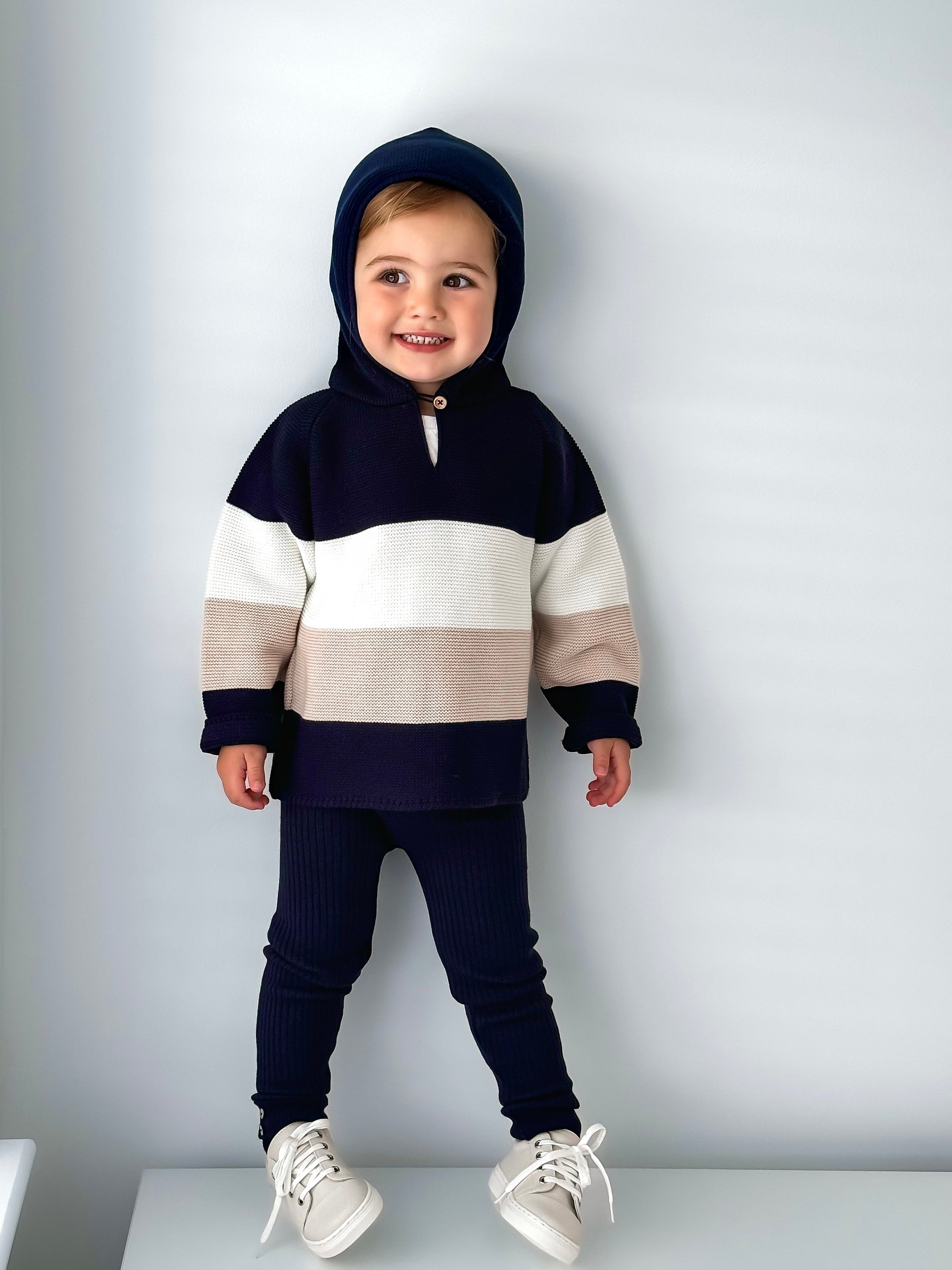 'Leo' Navy & Beige Hoodie & Trouser Set - Rose & Albert