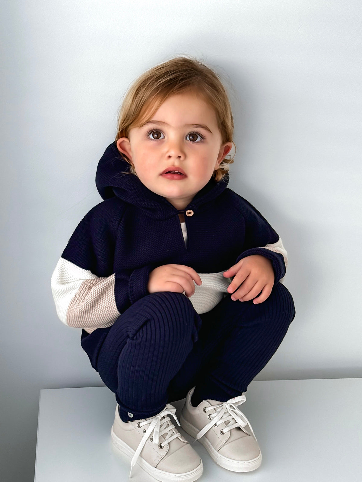 'Leo' Navy & Beige Hoodie & Trouser Set - Rose & Albert
