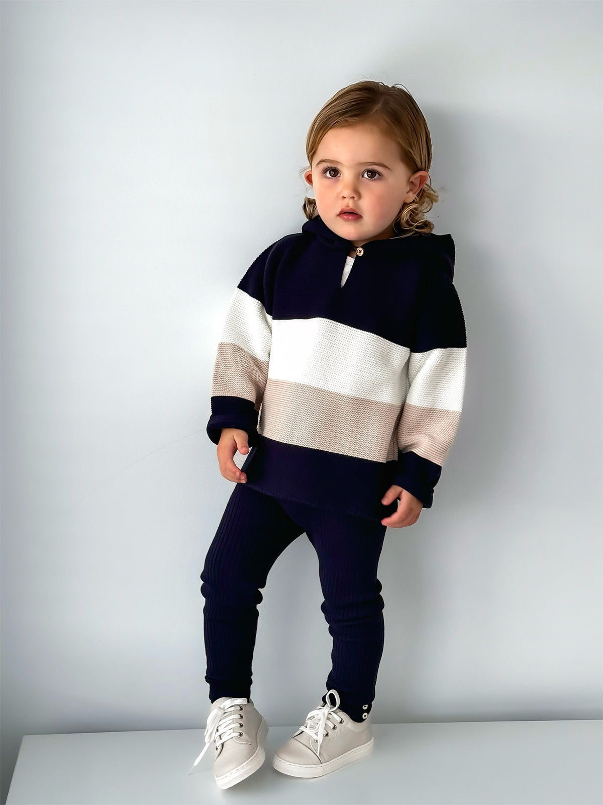 'Leo' Navy & Beige Hoodie & Trouser Set - Rose & Albert