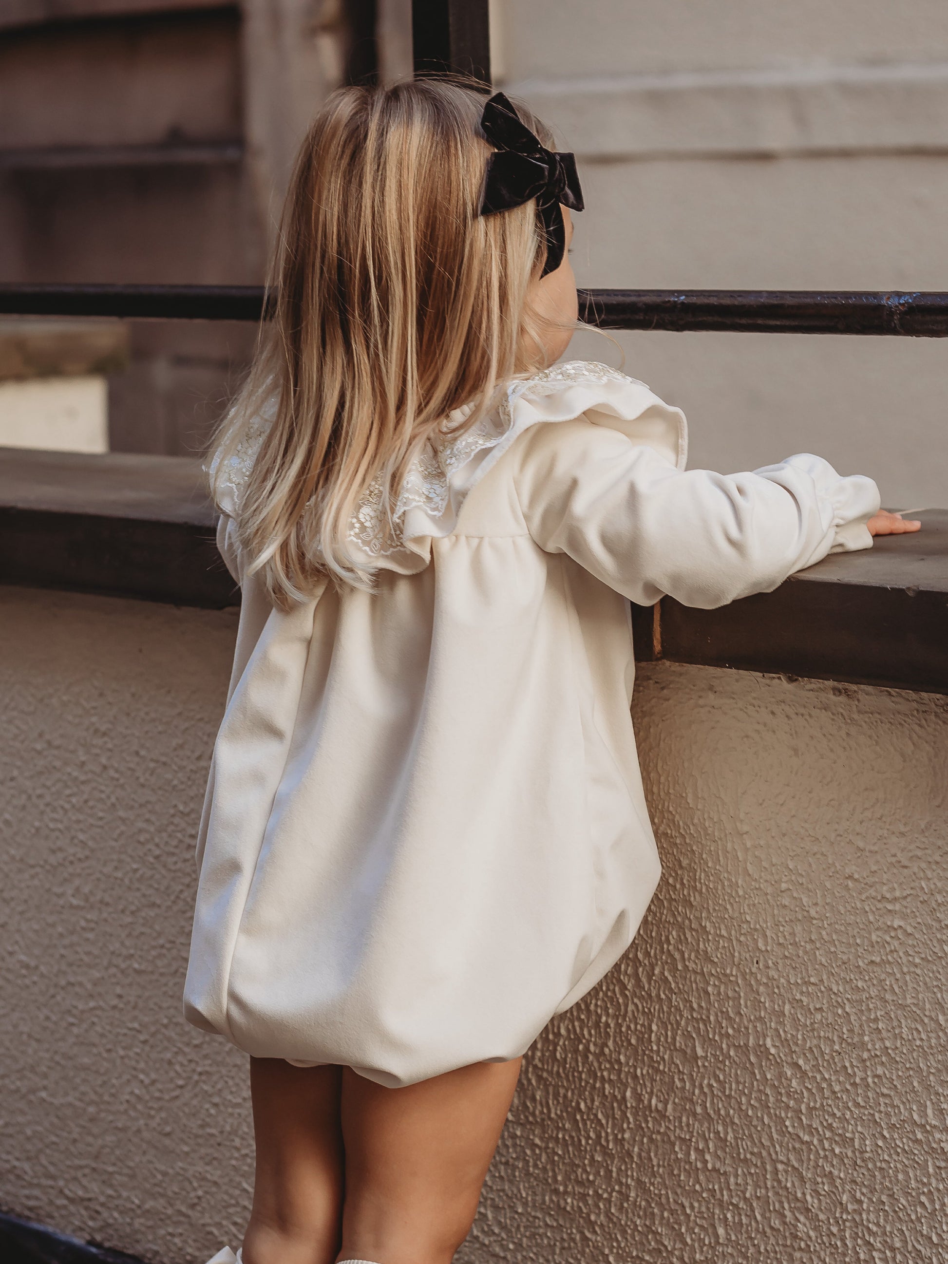 'Eve' Ivory velvet & gold lace romper - Rose & Albert