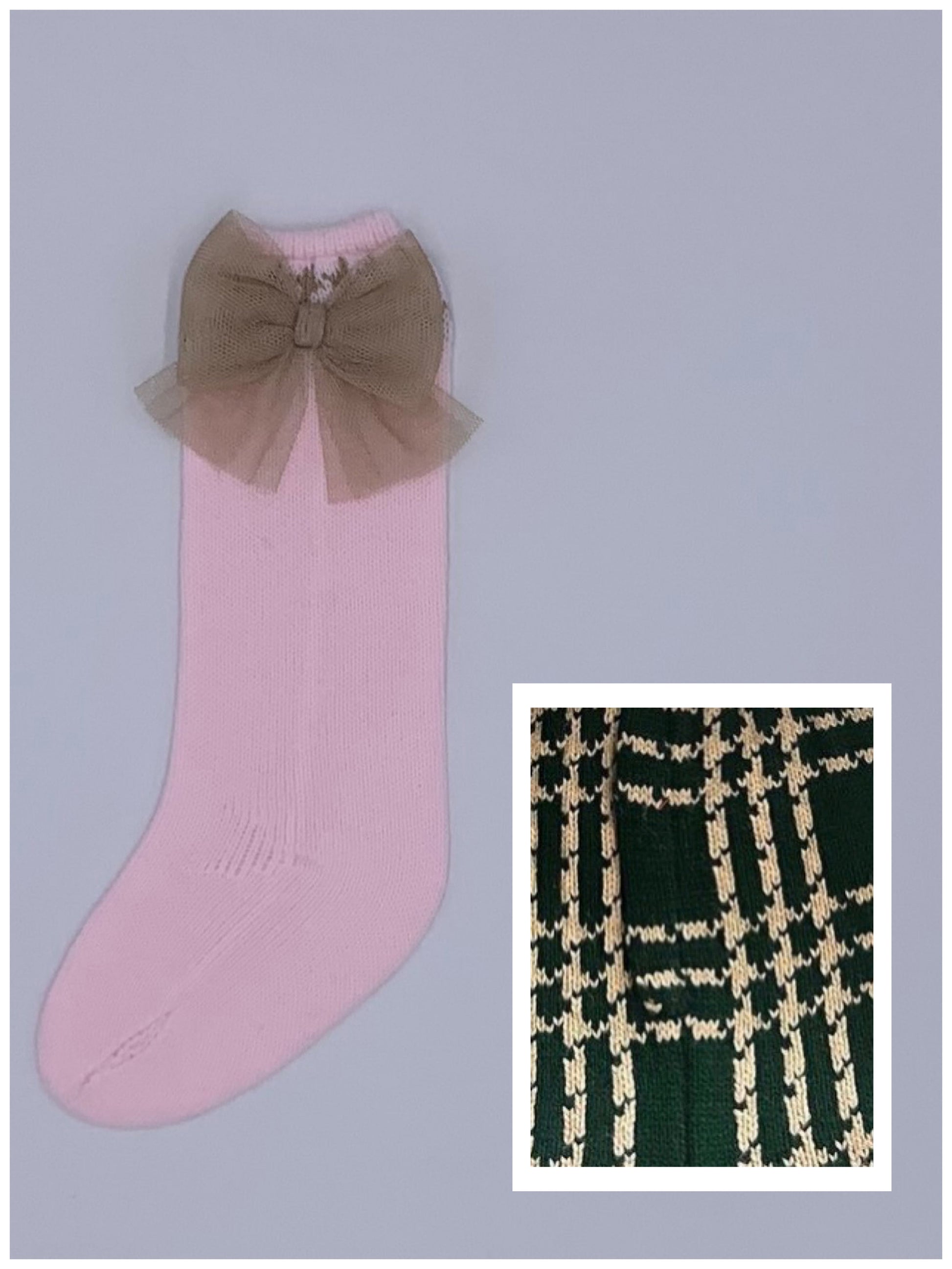 Rahigo Bottle Green Knitted Socks with Tulle Bow - Rose & Albert
