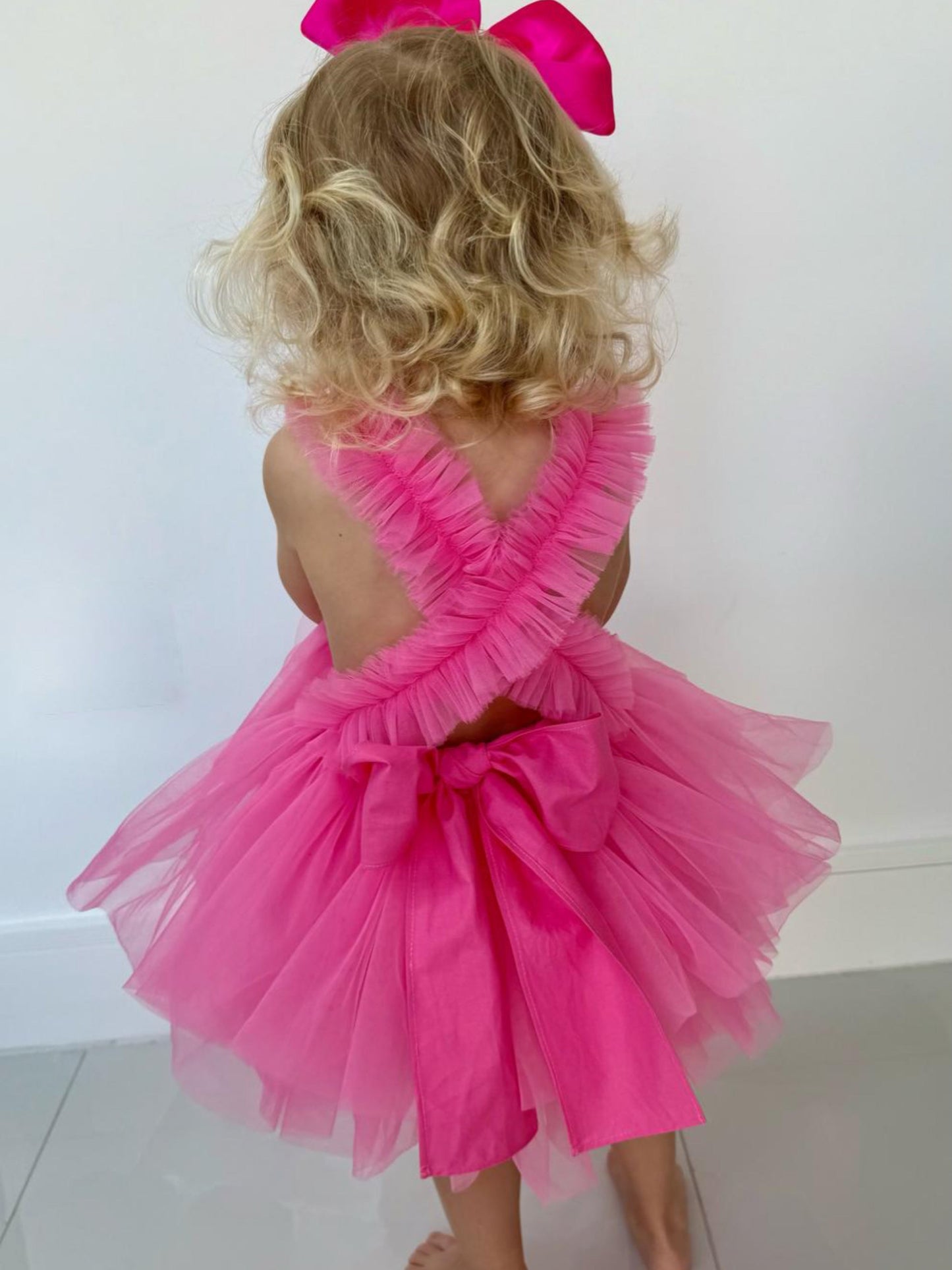 Lovella' Hot Tulle Romper in Pink
