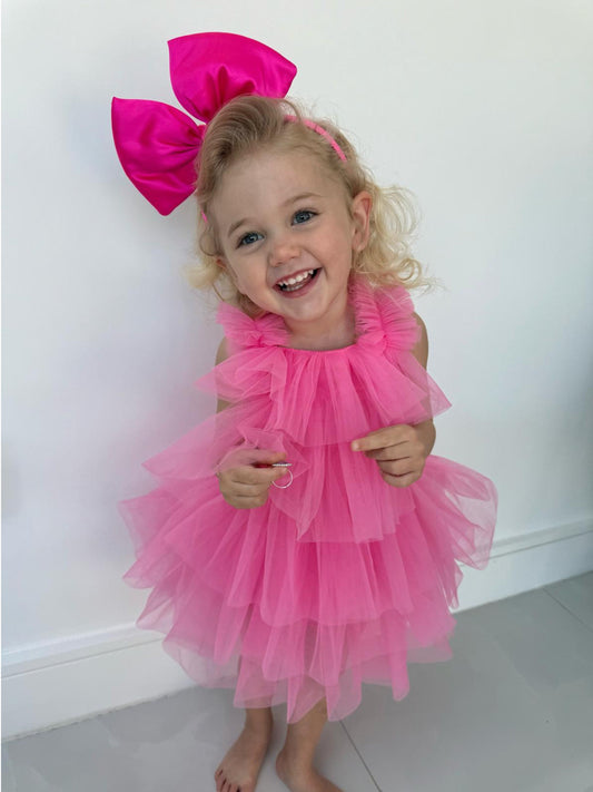 Lovella' Hot Tulle Romper in Pink