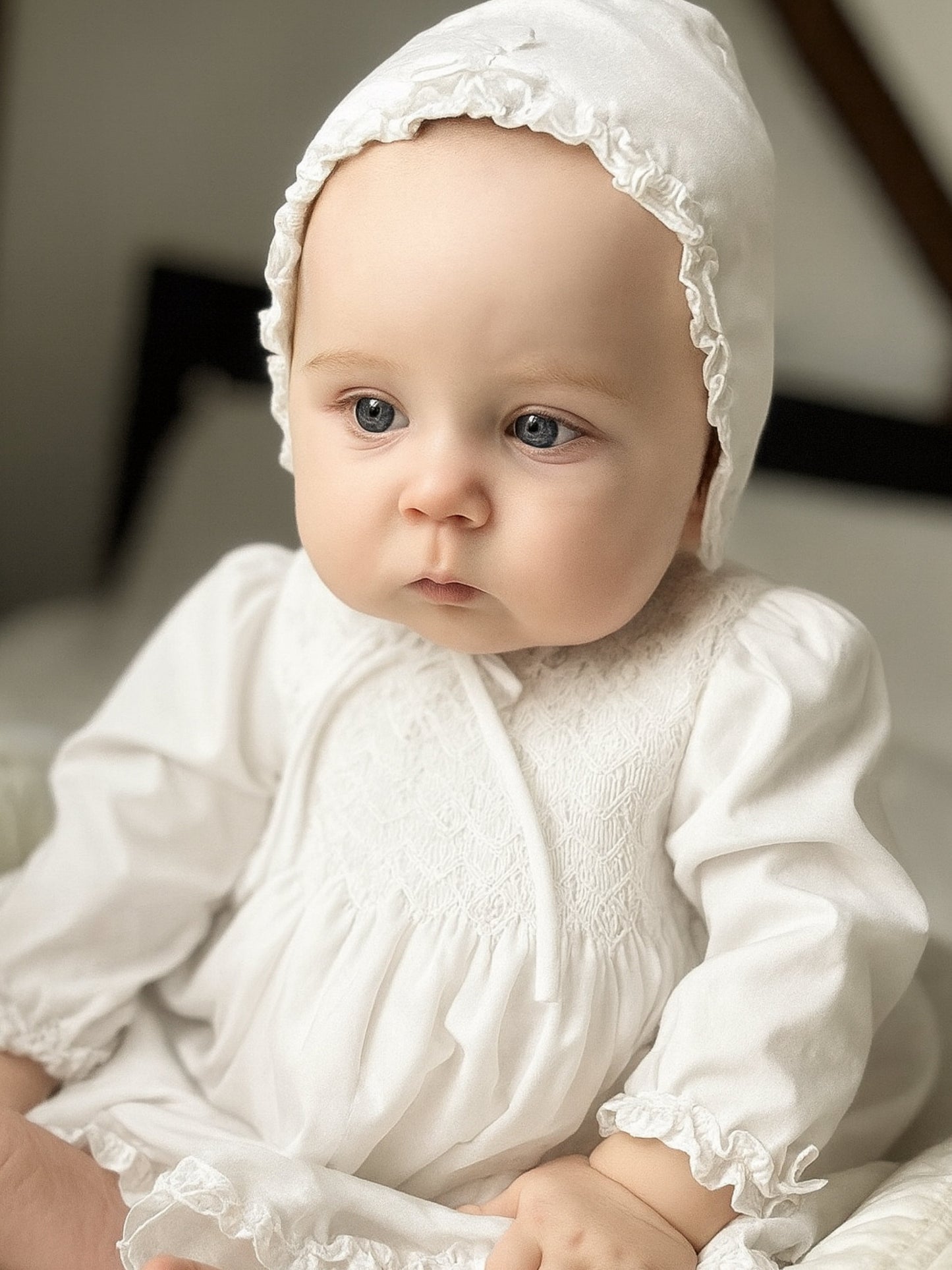 Sarah Louise Dress, Bonnet & Knicker Set in White