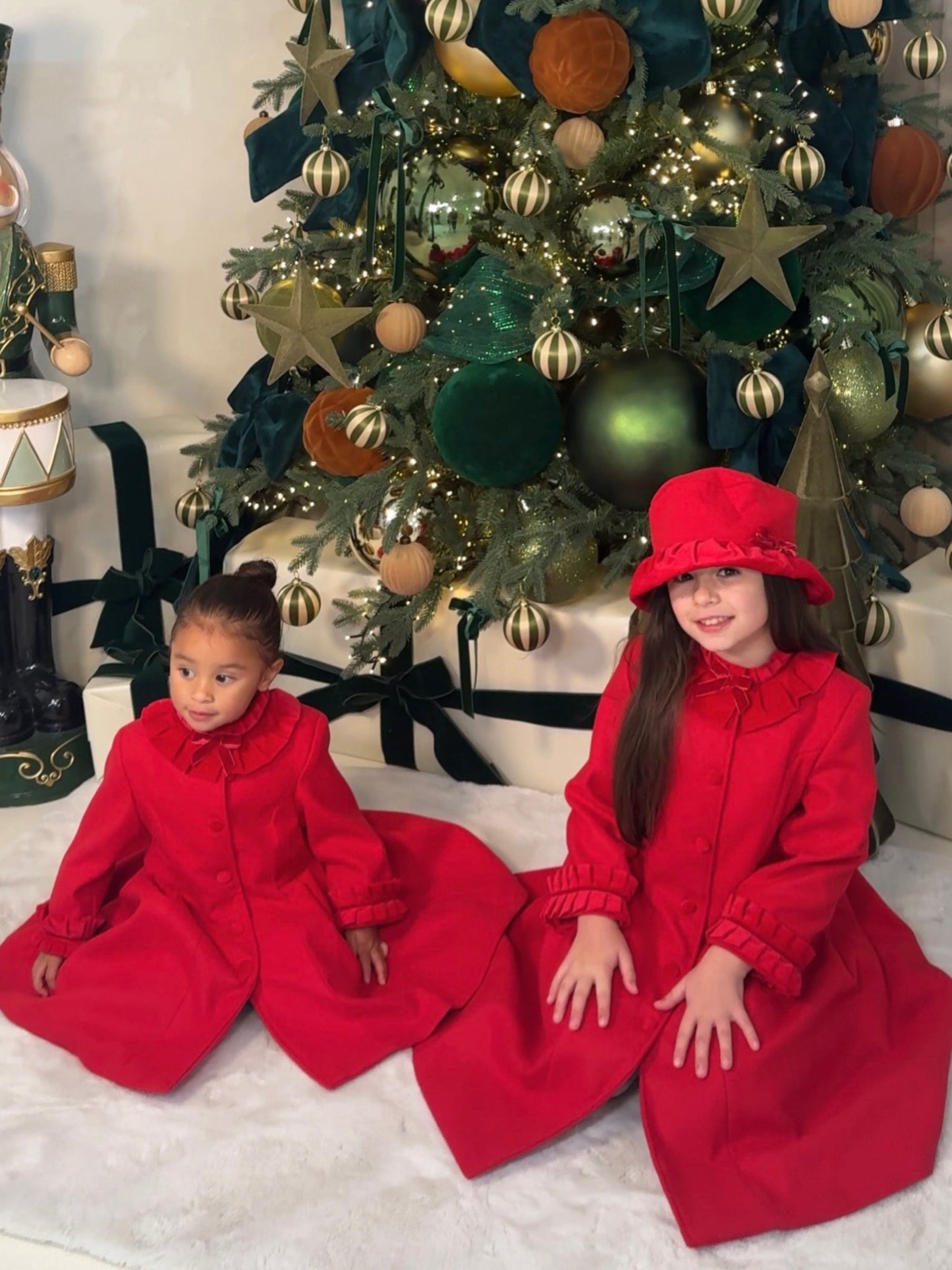 Sarah Louise Traditional velvet trimmed red coat & hat - Rose & Albert