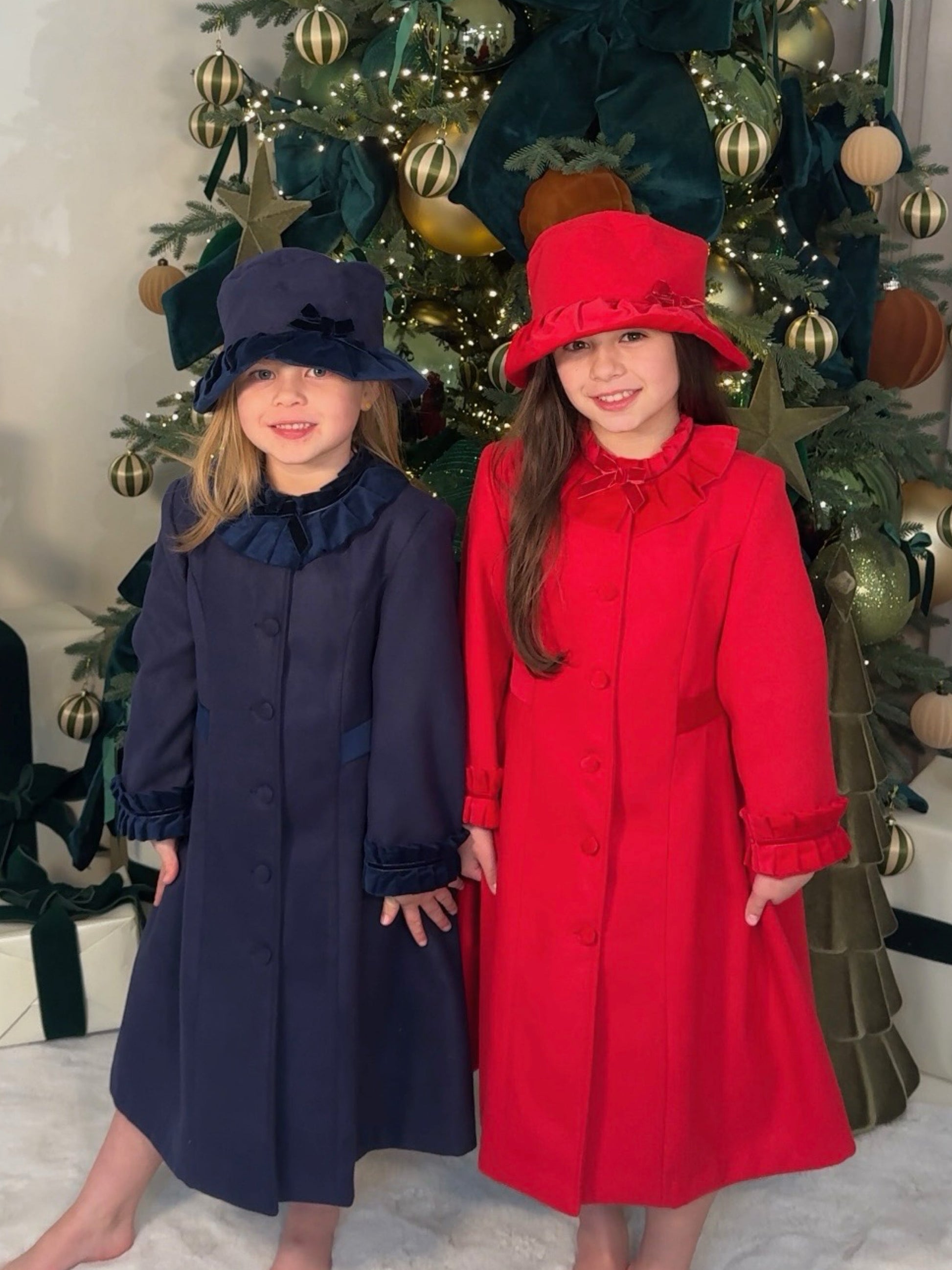 Sarah Louise Traditional velvet trimmed red coat & hat - Rose & Albert