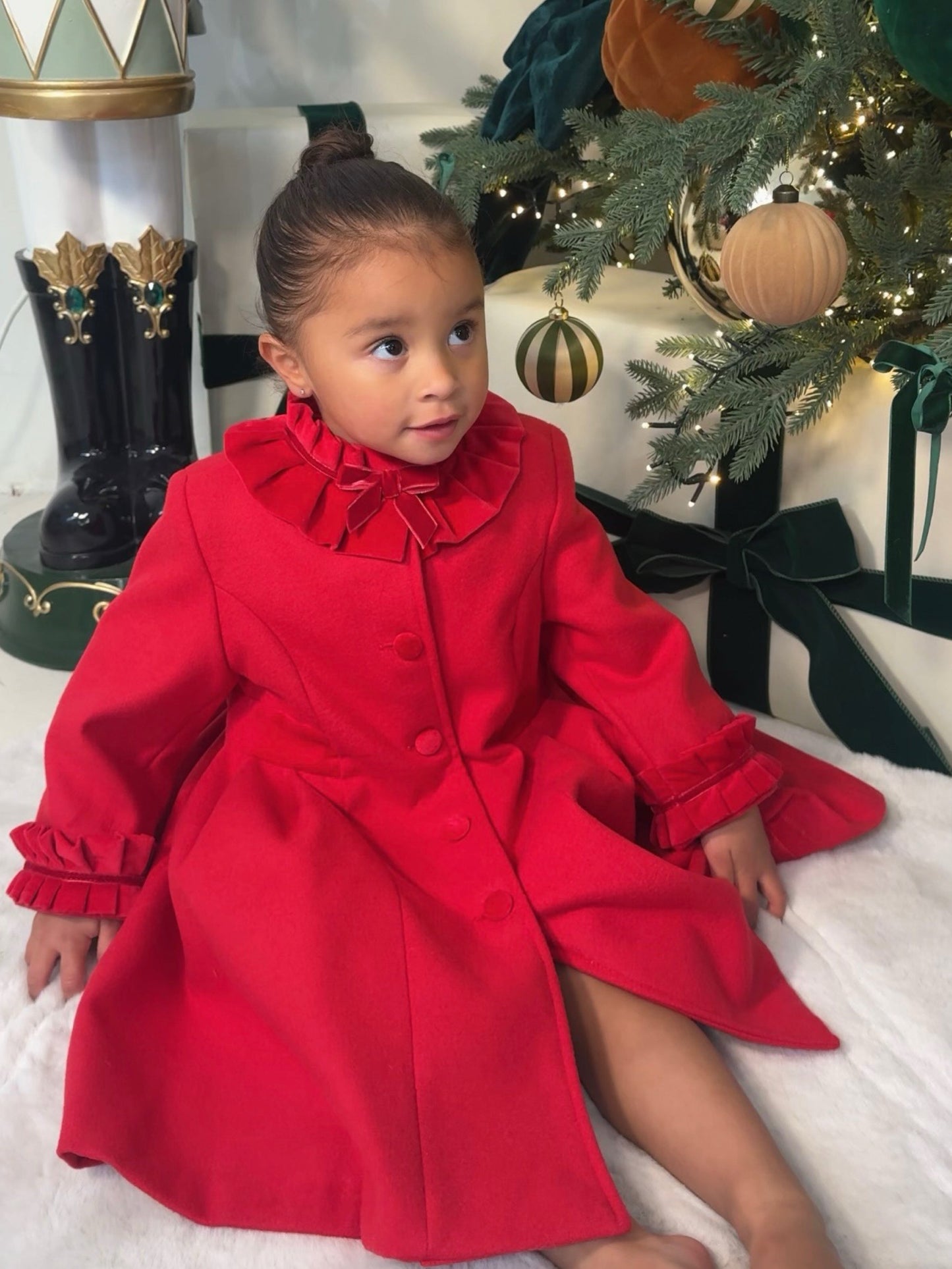 Sarah Louise Traditional velvet trimmed red coat & hat - Rose & Albert