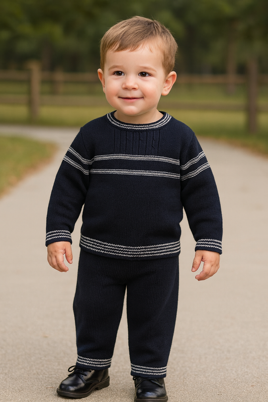 Sarah Louise Navy Cotton Suit - Rose & Albert