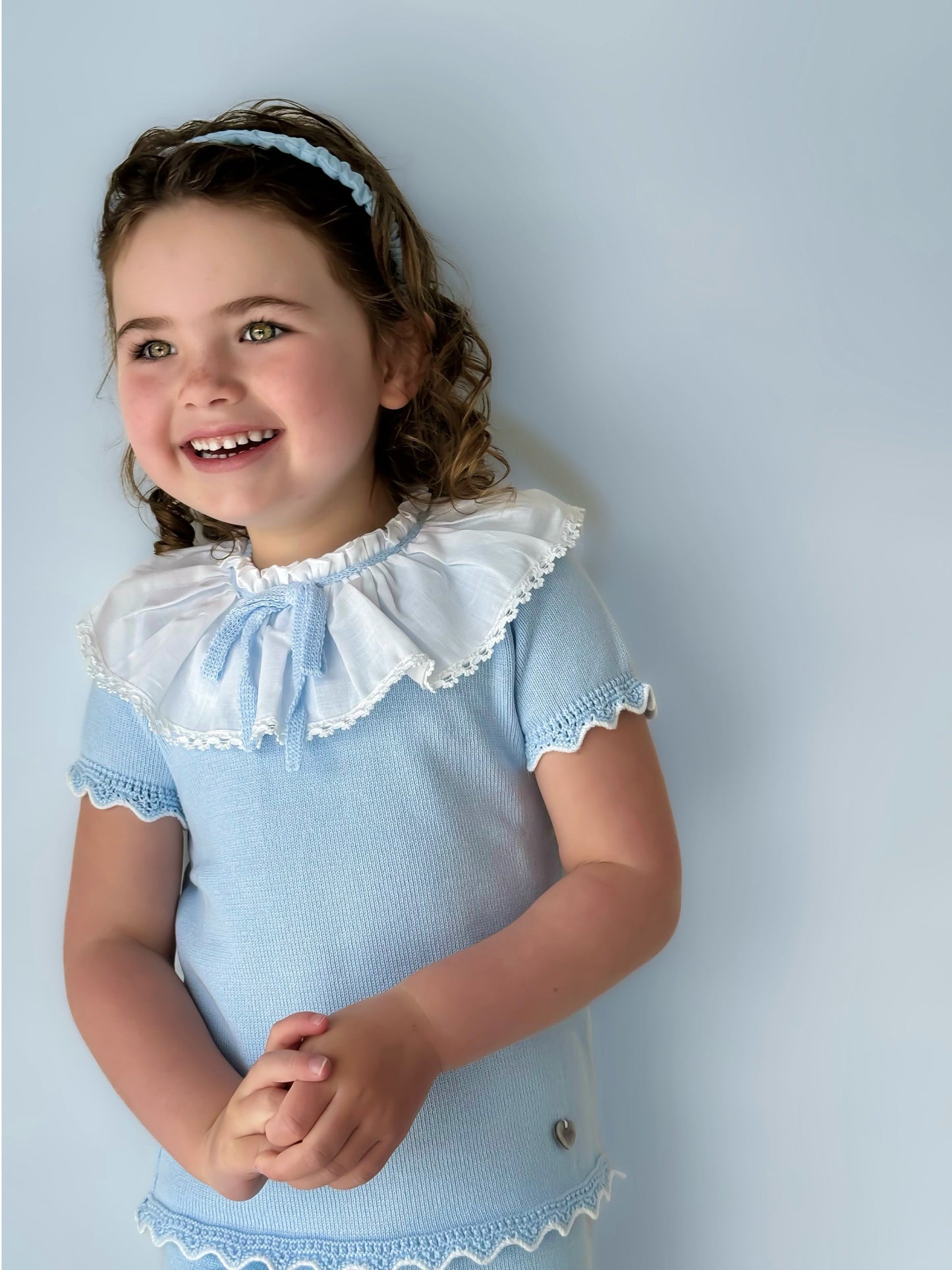 'Amelia' blue knitted statement collar short set - Rose & Albert