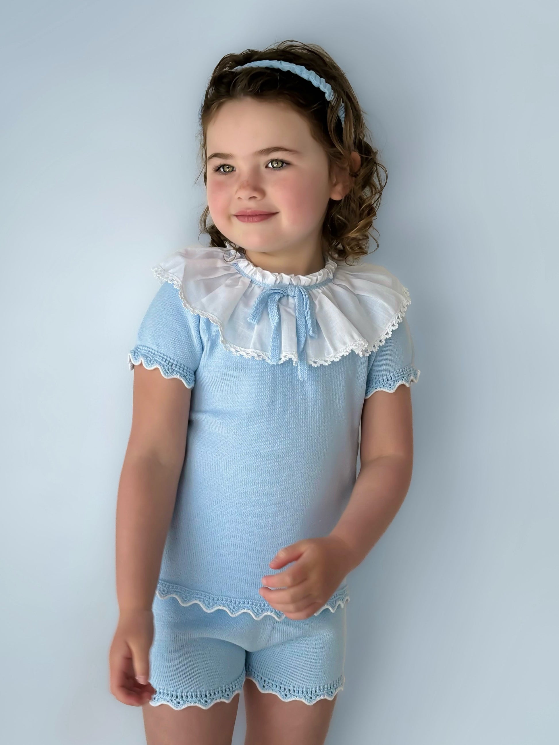 'Amelia' blue knitted statement collar short set - Rose & Albert