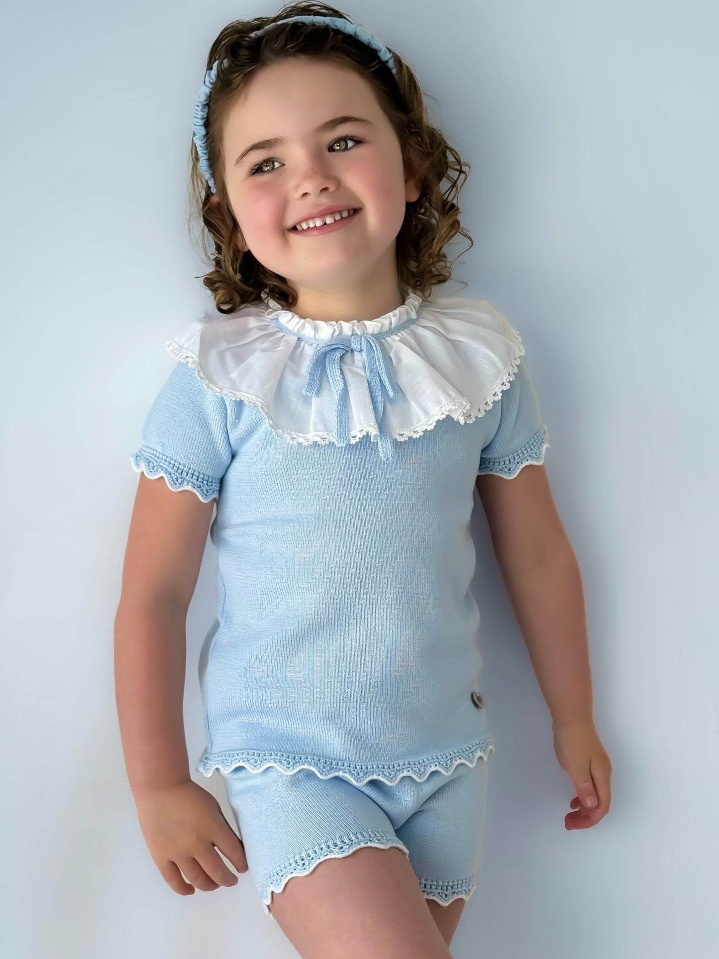 'Amelia' blue knitted statement collar short set - Rose & Albert