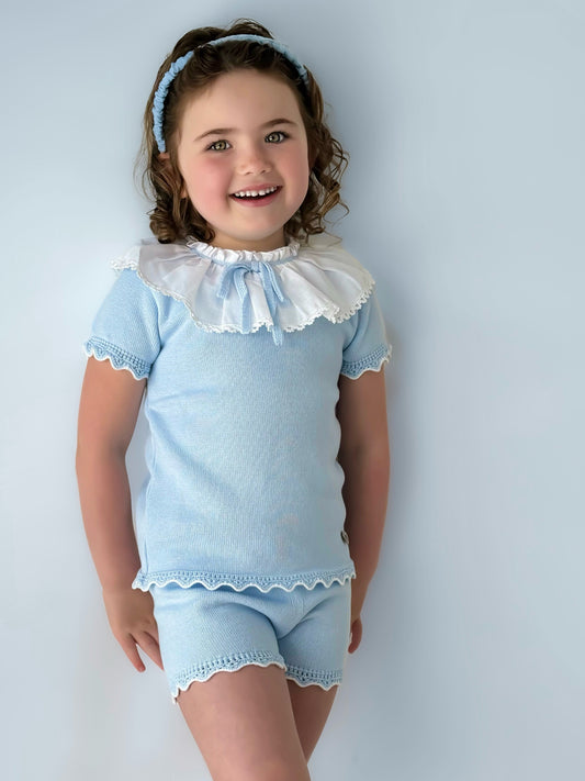 'Amelia' blue knitted statement collar short set - Rose & Albert