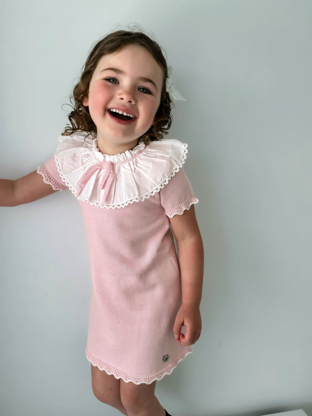 'Millie' pink knitted statement collar dress - Rose & Albert