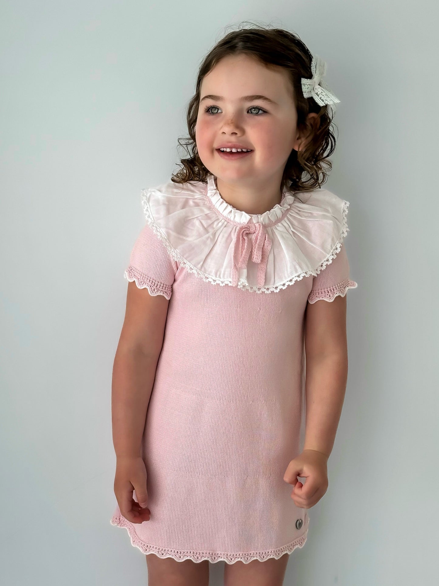 'Millie' pink knitted statement collar dress - Rose & Albert
