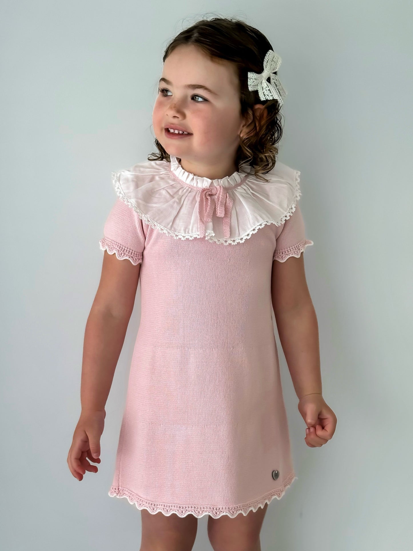 'Millie' pink knitted statement collar dress - Rose & Albert