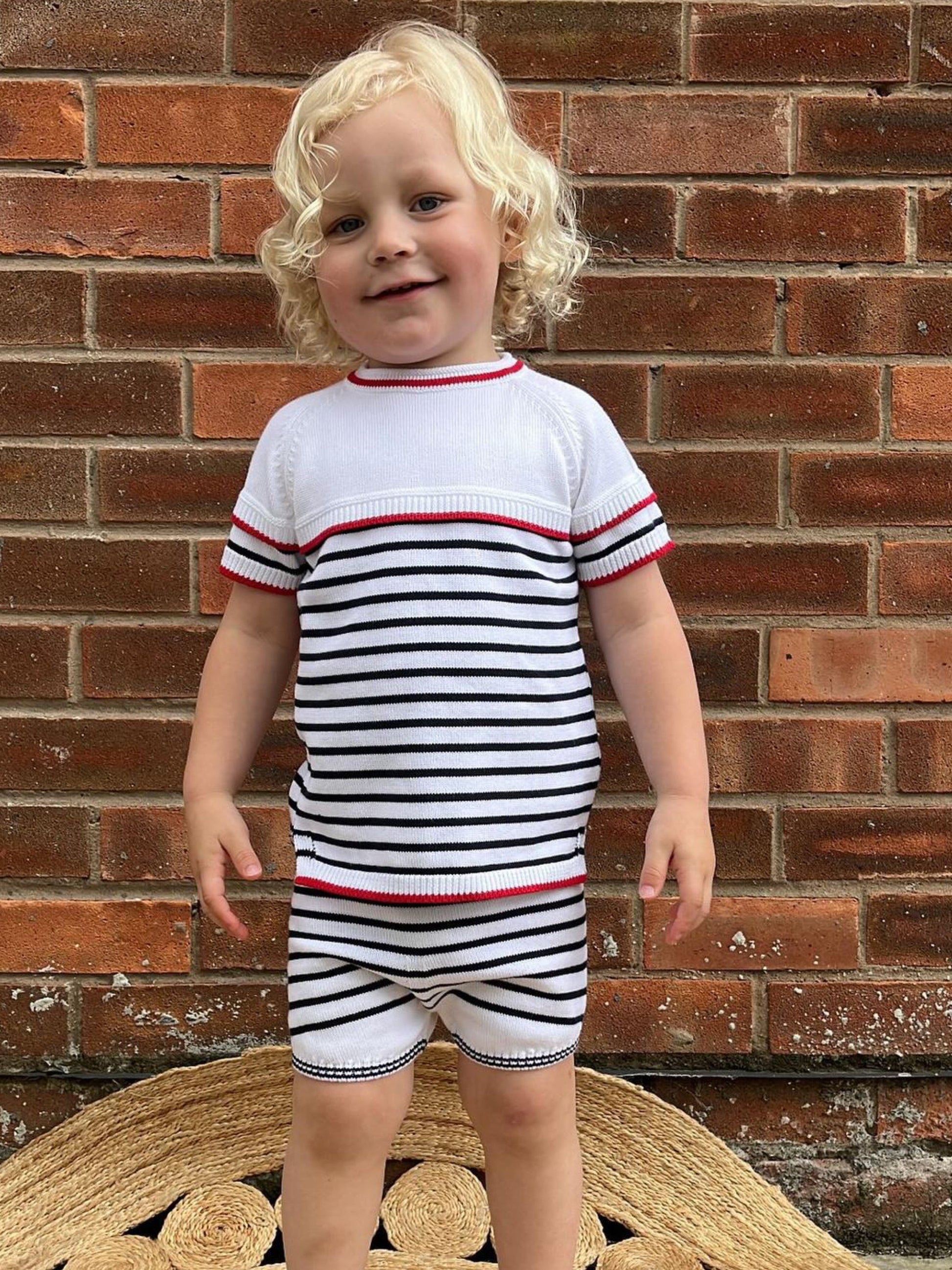 Granlei nautical striped bib collar short suit - Rose & Albert