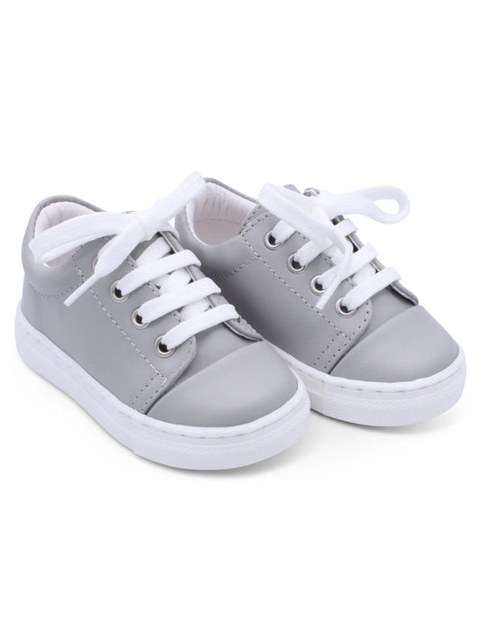 Borboleta Light Grey 'Santiago' Leather Trainers - Rose & Albert