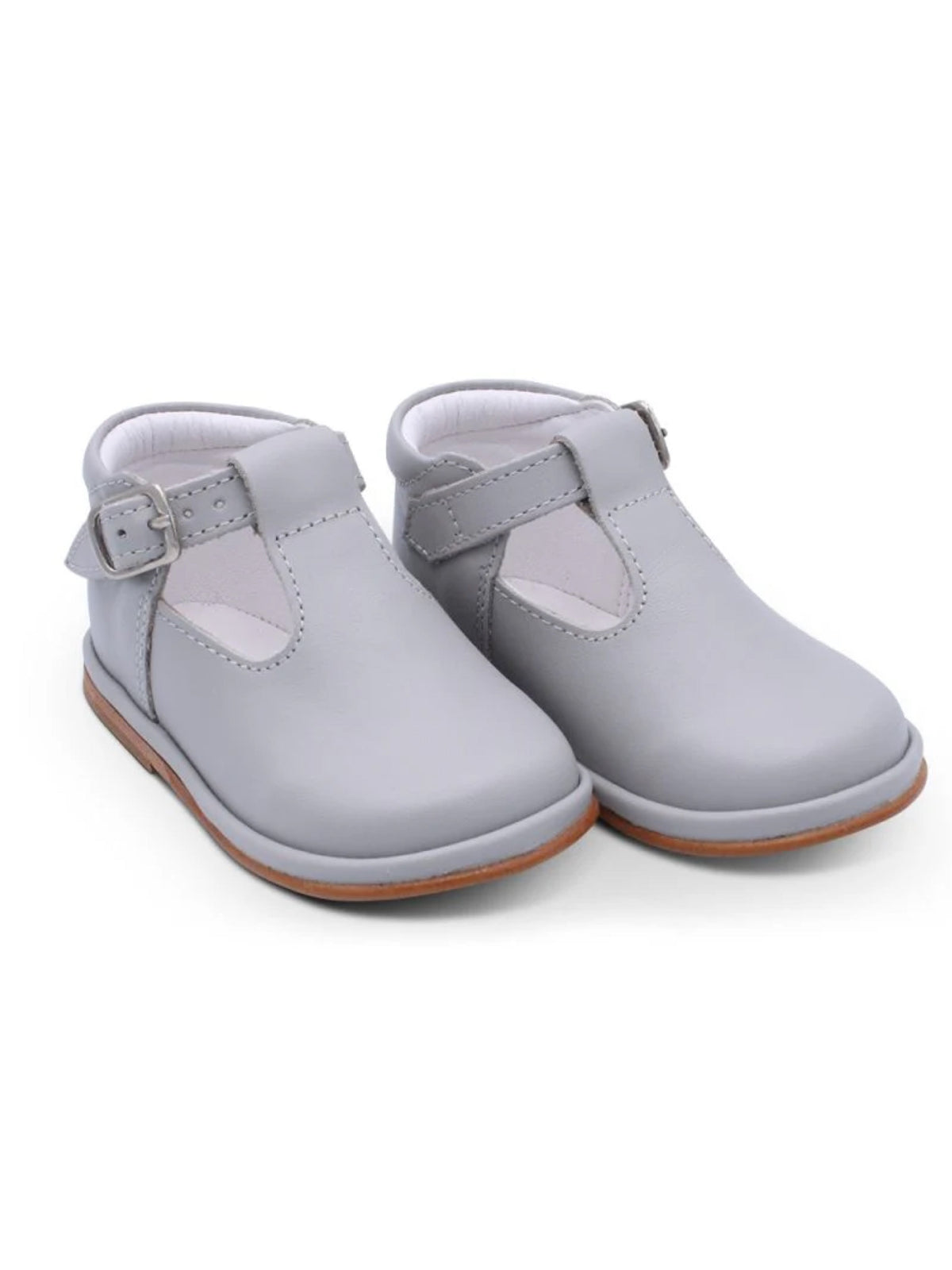 Borboleta Light Grey 'Fernando' T-Bar  Leather Shoes - Rose & Albert