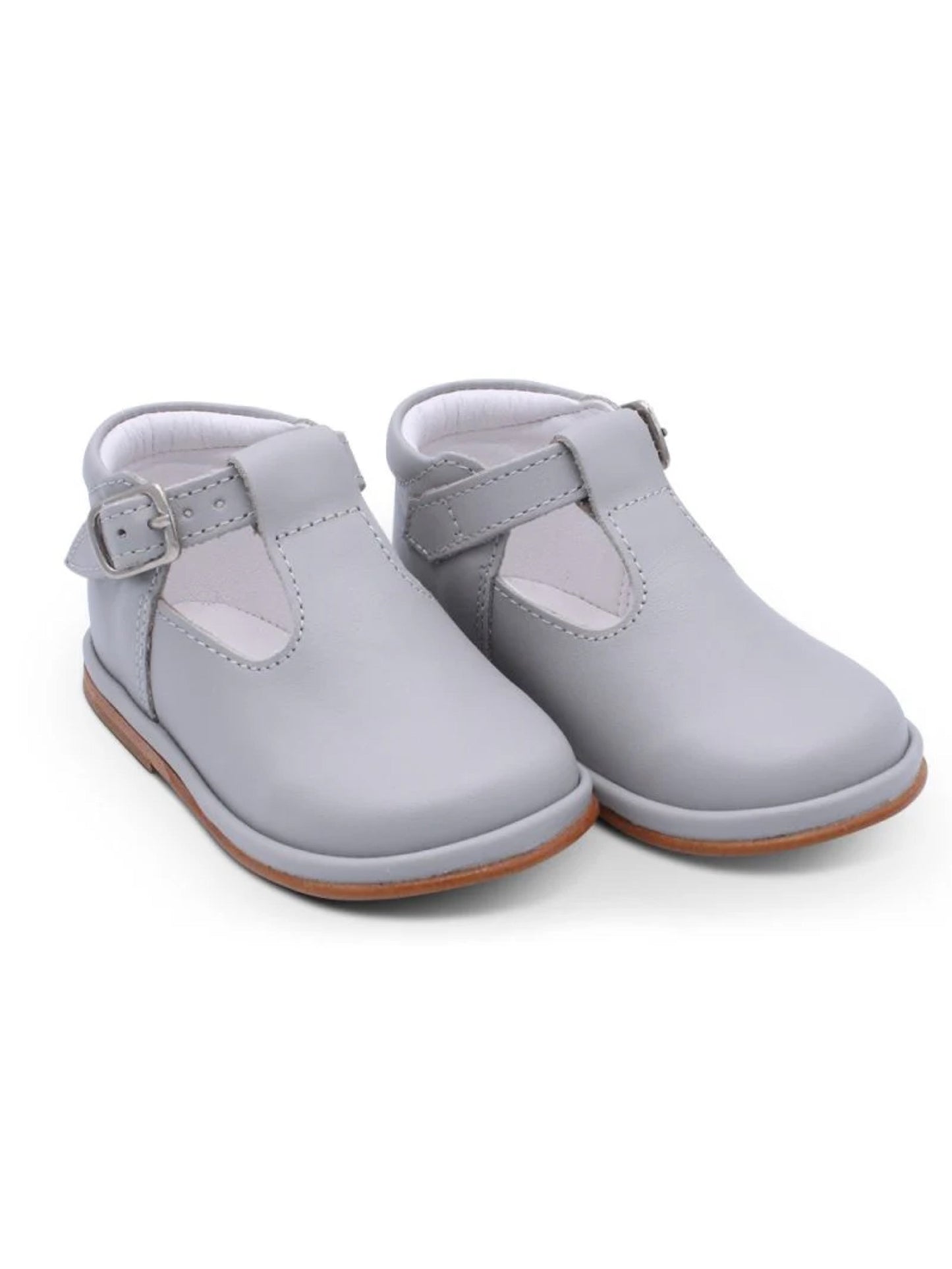 Borboleta Light Grey 'Fernando' T-Bar  Leather Shoes - Rose & Albert