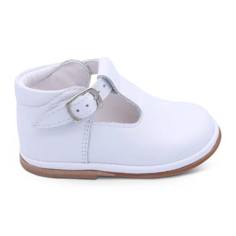 Borboleta White 'Fernando' T-Bar  Leather Shoes - Rose & Albert