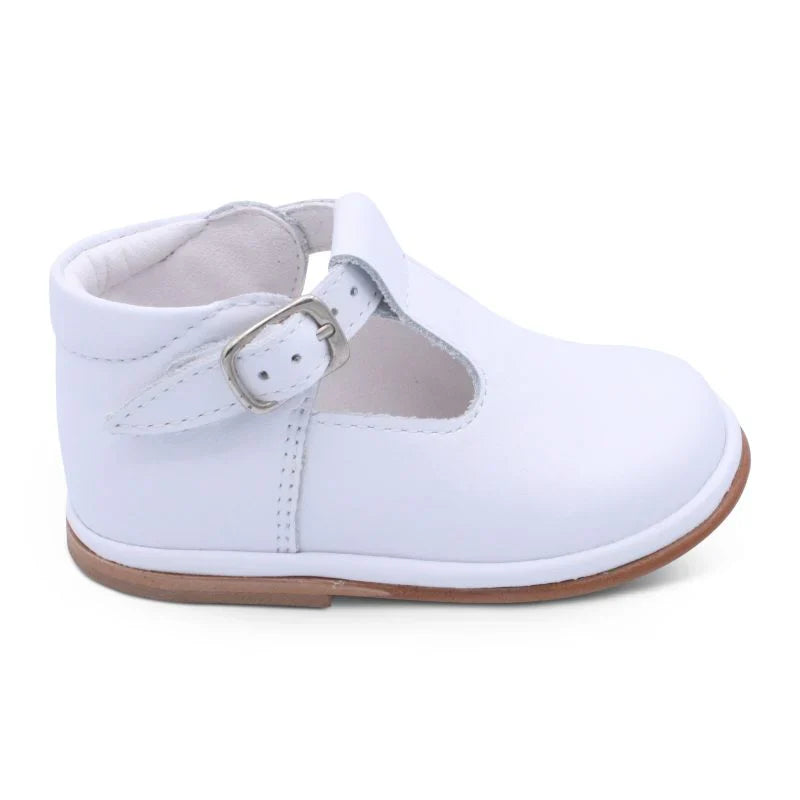Borboleta White 'Fernando' T-Bar  Leather Shoes - Rose & Albert