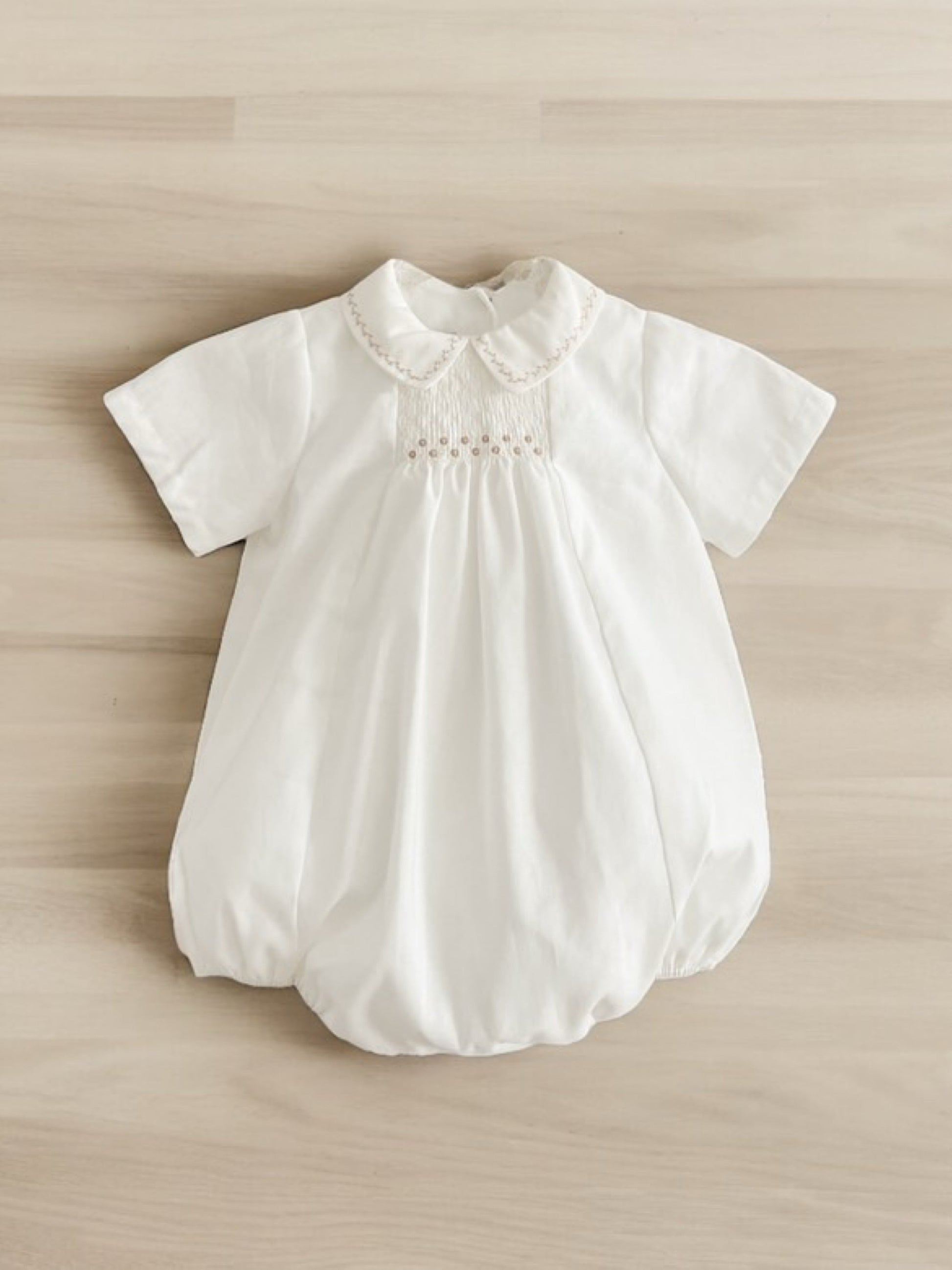 Fofettes white swiss dot peter pan collar romper - Rose & Albert