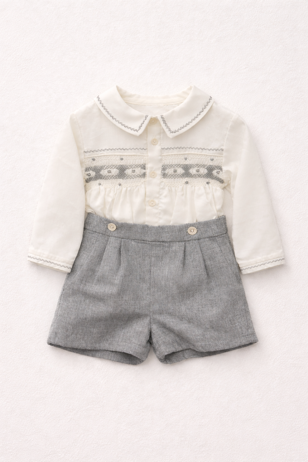 Sarah Louise x Rose and Albert Grey & white smocked set - Rose & Albert