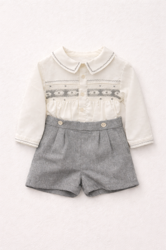 Sarah Louise x Rose and Albert Grey & white smocked set - Rose & Albert