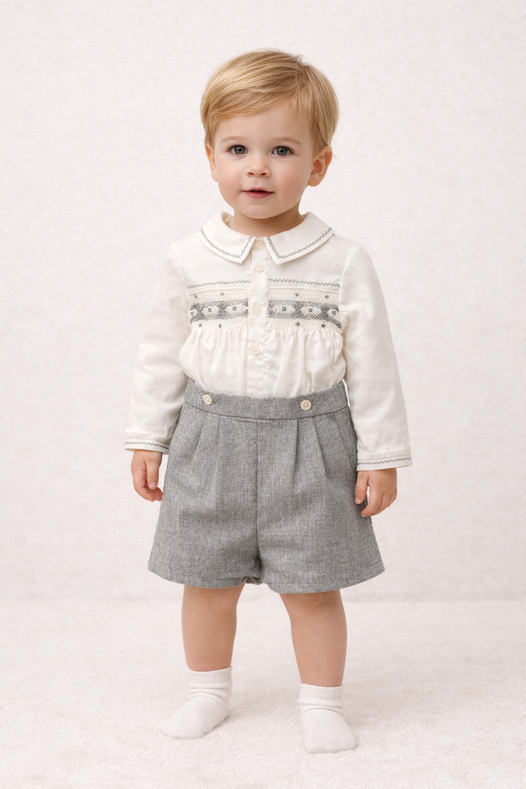 Sarah Louise x Rose and Albert Grey & white smocked set - Rose & Albert