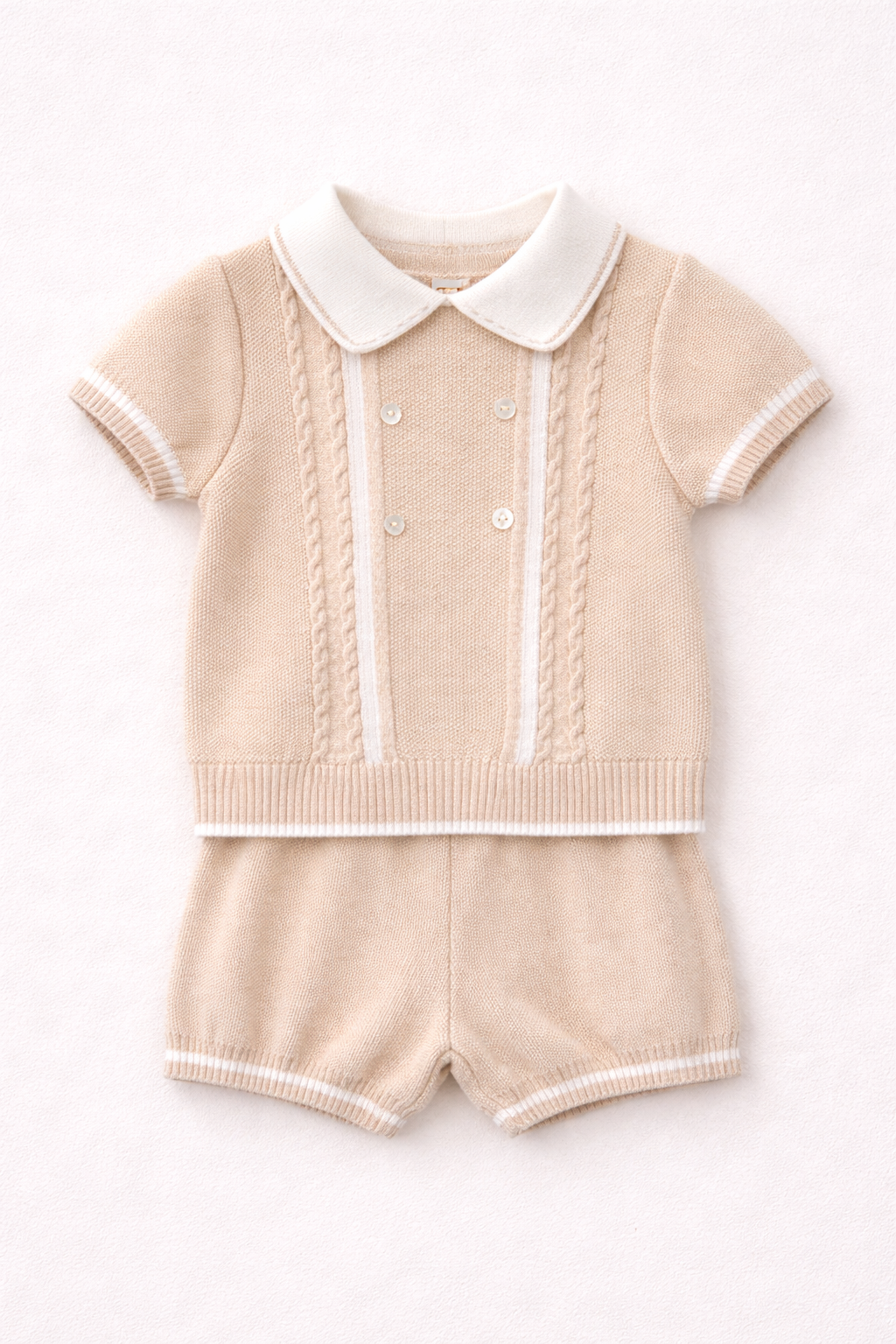 Sarah Louise Beige polo collar knitted set - Rose & Albert