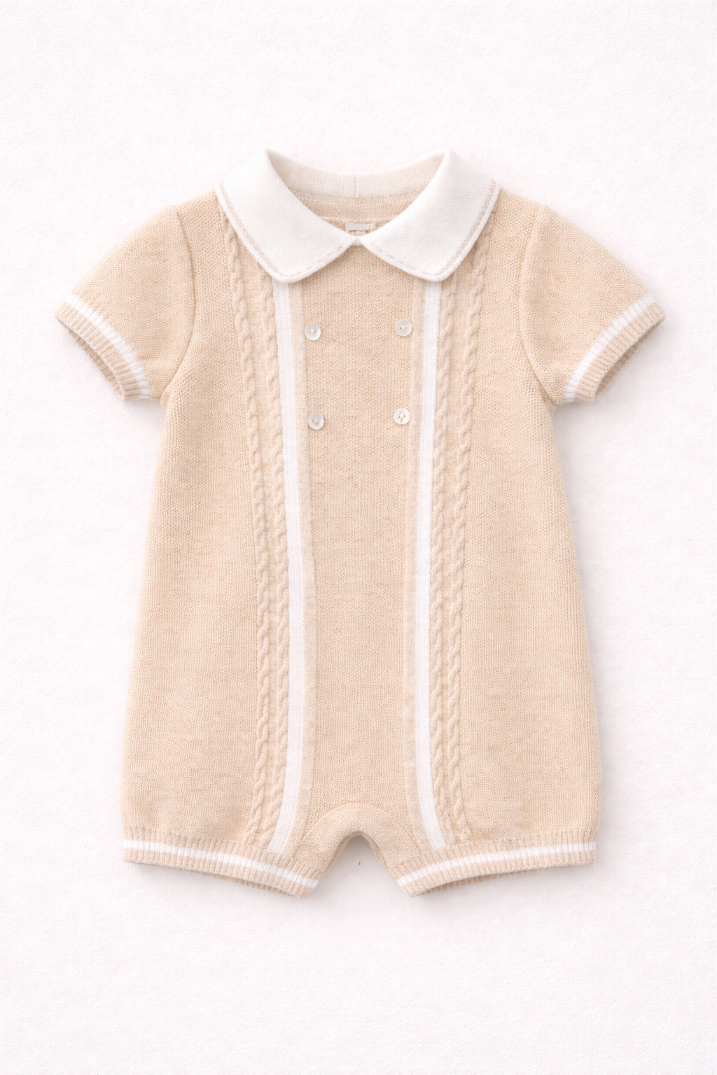 Sarah Louise Beige Knitted polo collar romper - Rose & Albert