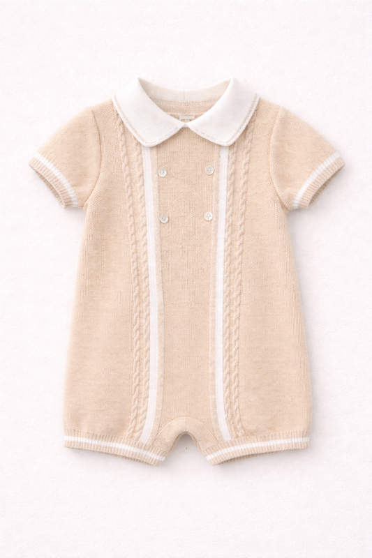 Sarah Louise Beige Knitted polo collar romper - Rose & Albert