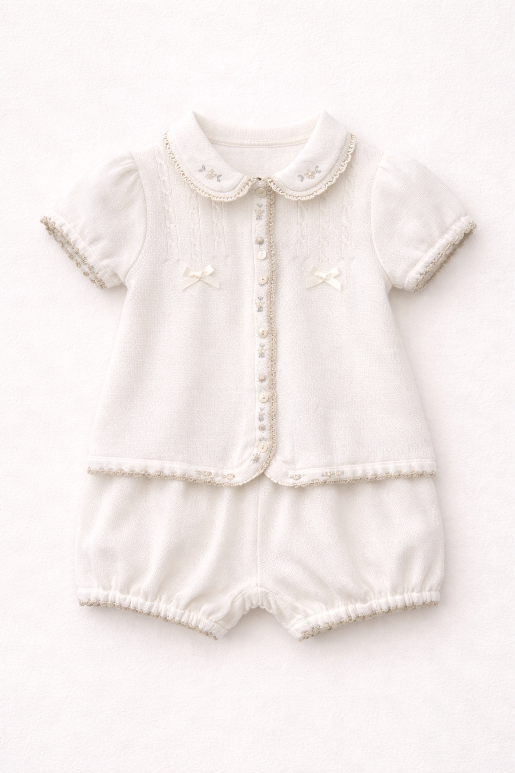 Sarah Louise Ivory & Beige Rosebud Embroidered knitted set - Rose & Albert