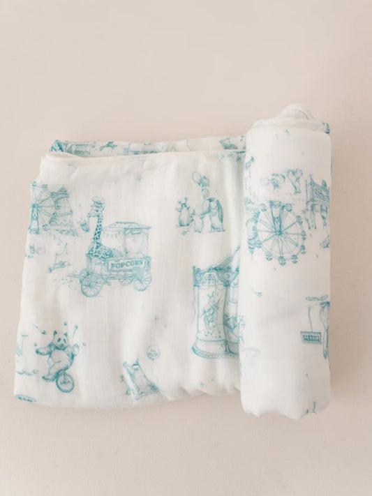 The Gilded Bird 'Circus toile' bamboo baby blanket - Rose & Albert