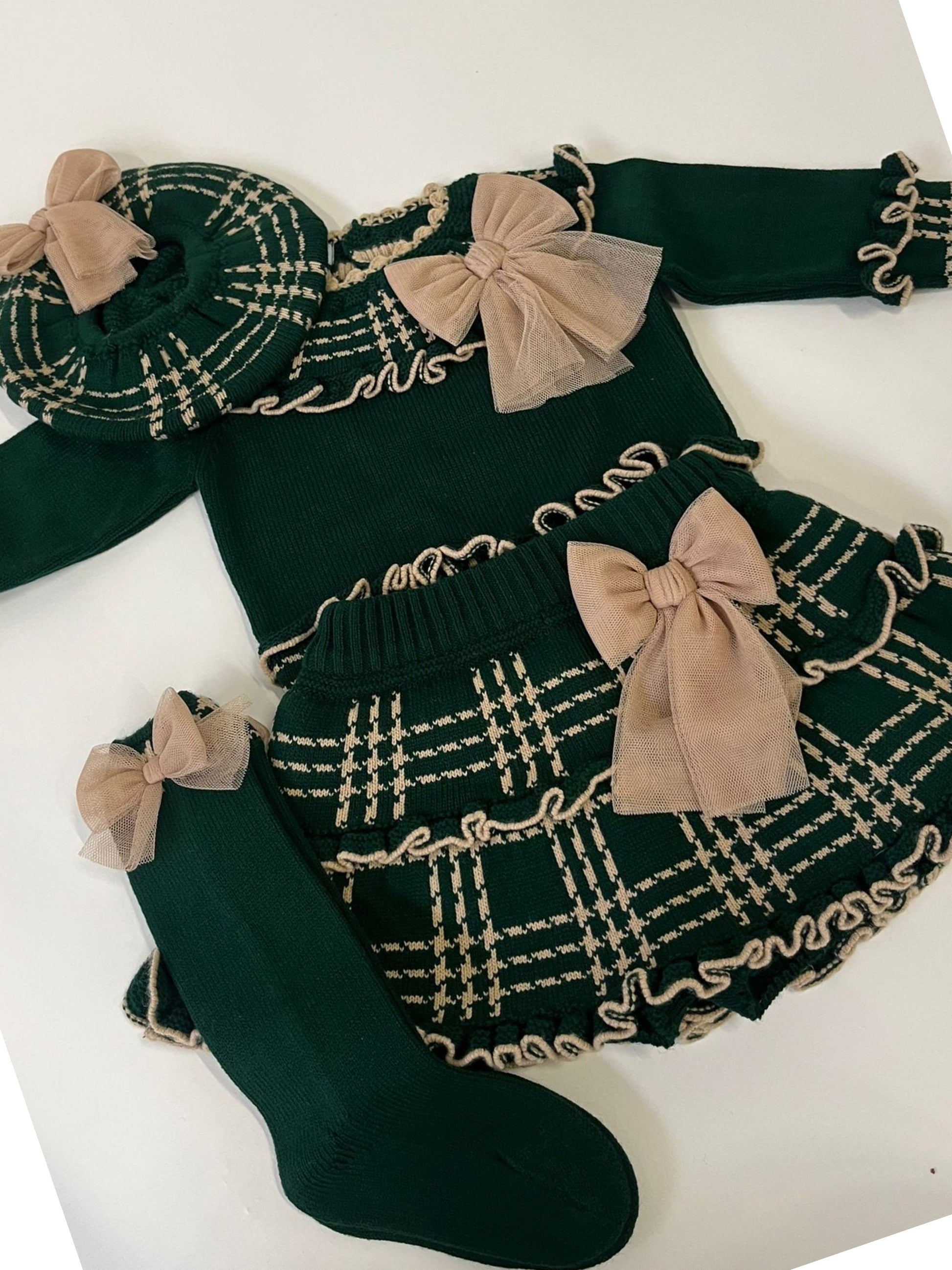 Rahigo Bottle Green Knitted Socks with Tulle Bow - Rose & Albert