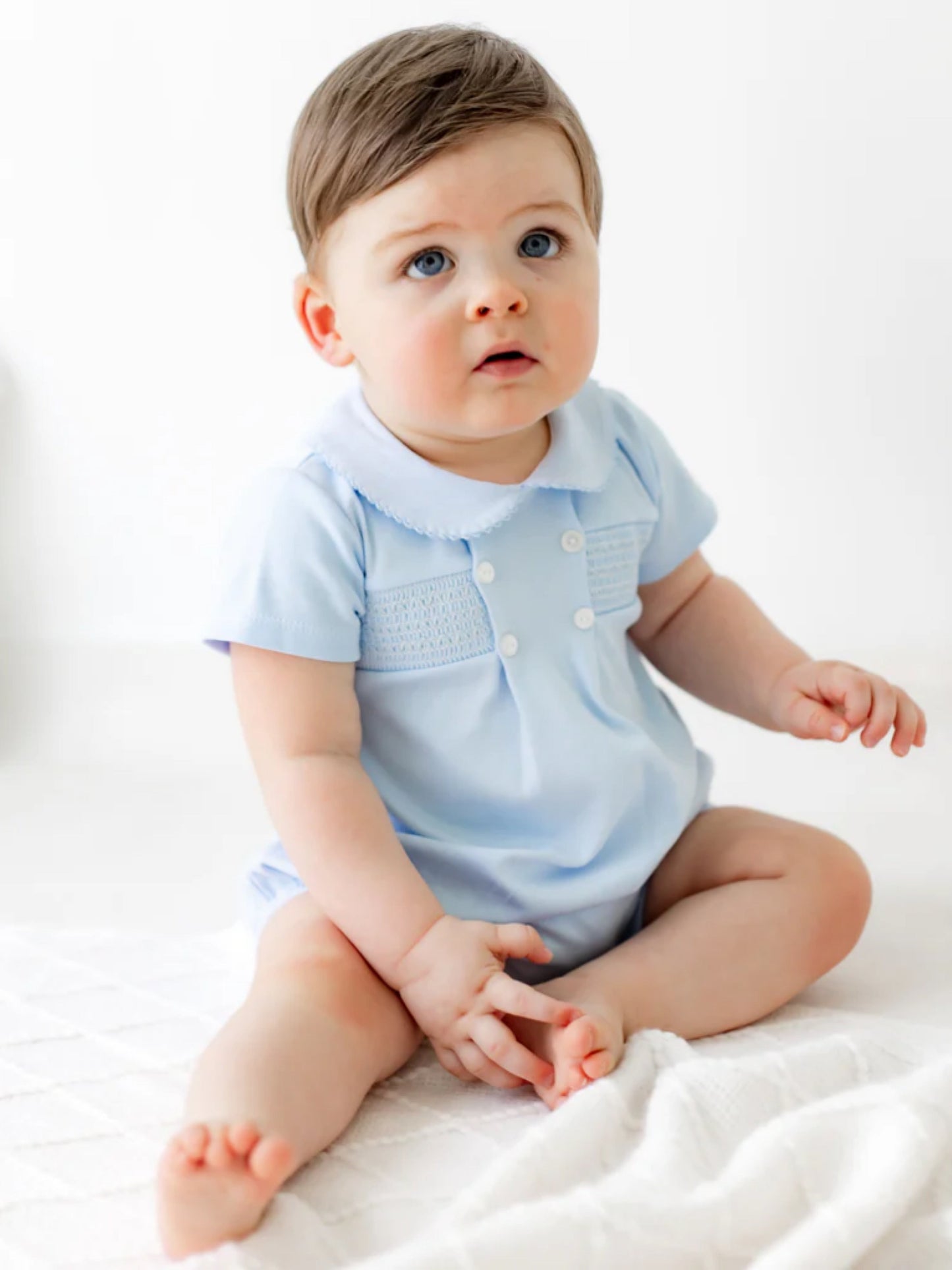 Pex Blue Smocked Cotton Romper - Rose & Albert