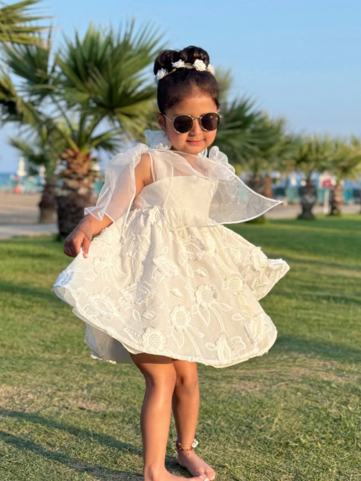 'Celine' white organza & lace dress - Rose & Albert