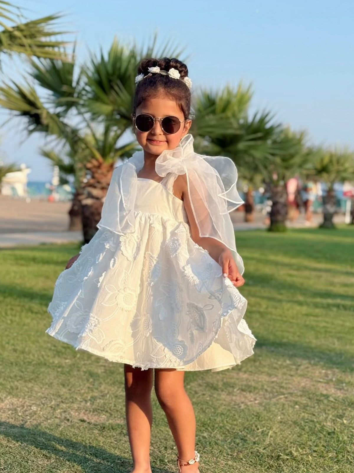 'Celine' white organza & lace dress - Rose & Albert