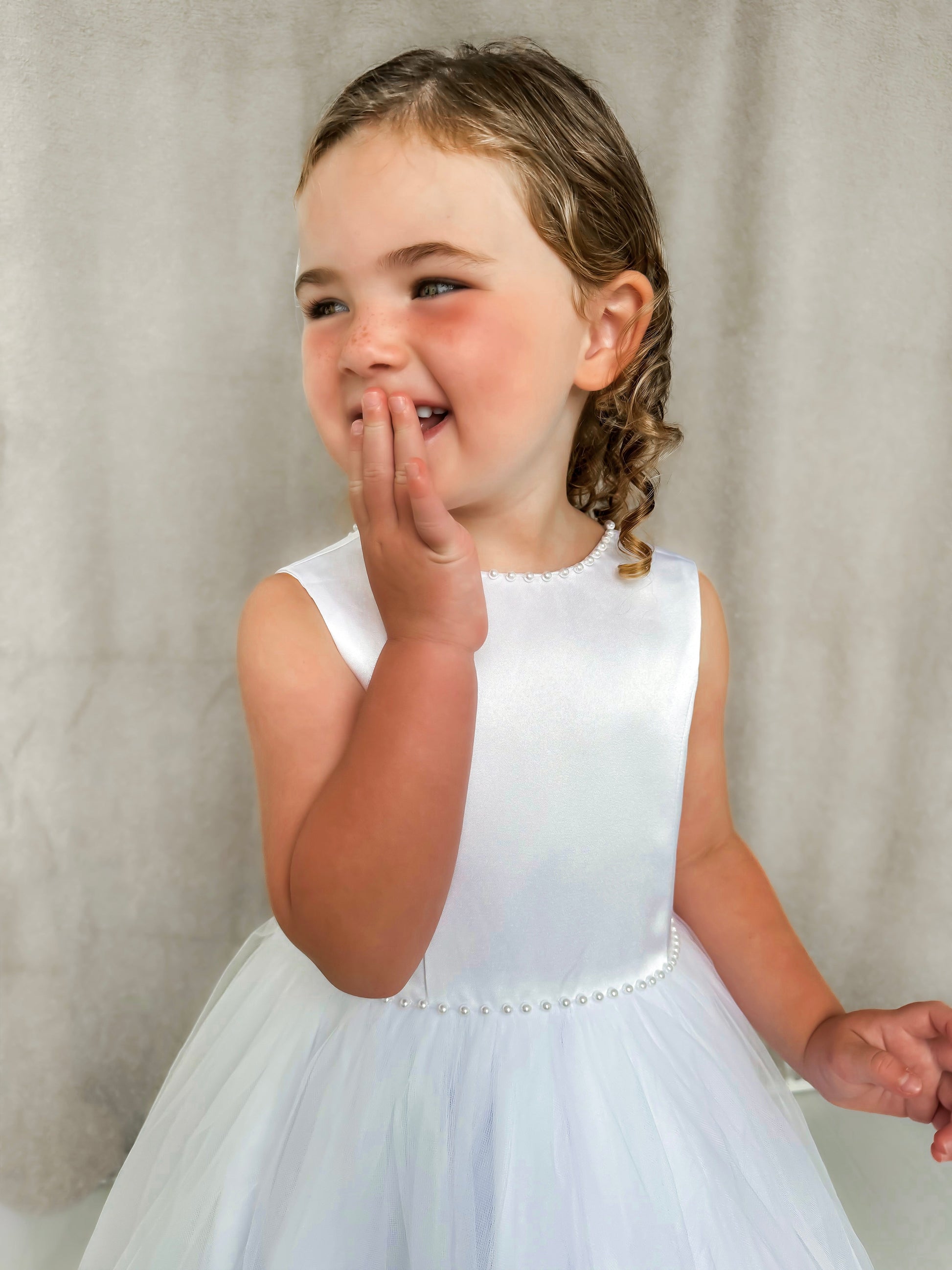 Sarah Louise White Pearl Occasion Dress - Rose & Albert