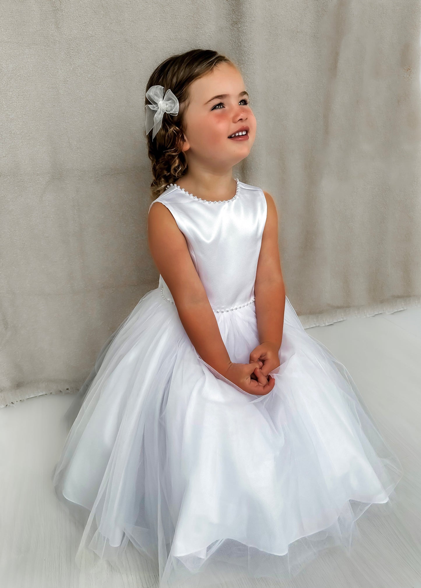 Sarah Louise White Pearl Occasion Dress - Rose & Albert