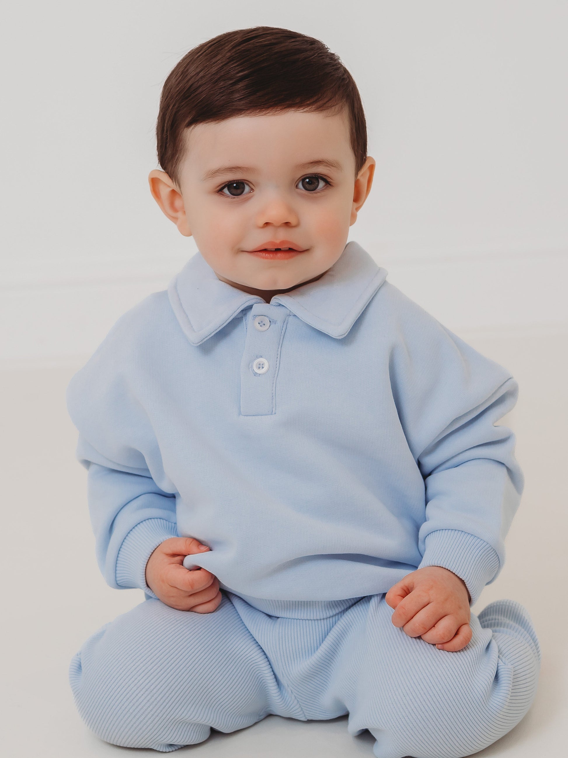 Ralphie blue polo collar top & ribbed legging set - Rose & Albert