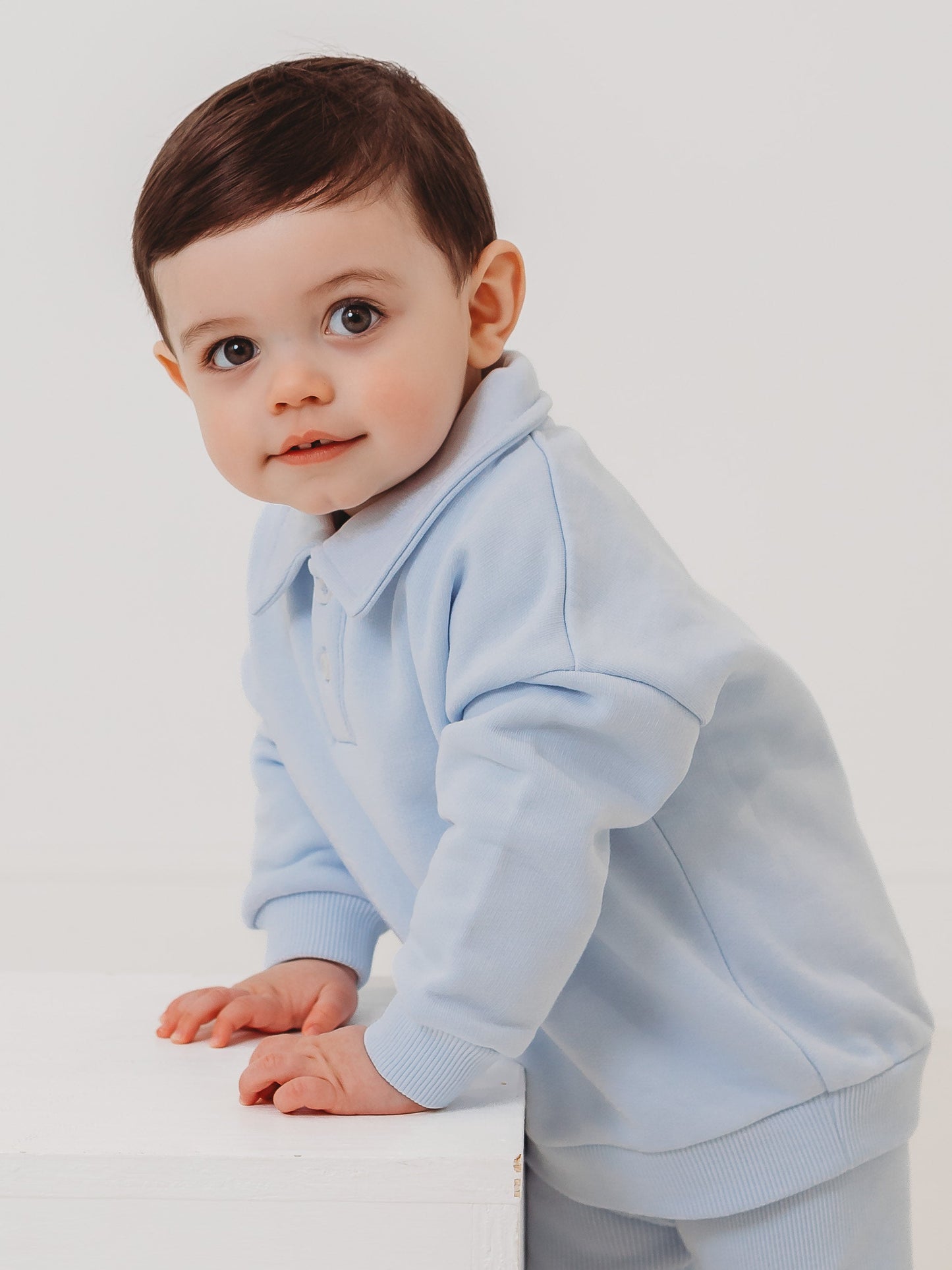 Ralphie blue polo collar top & ribbed legging set - Rose & Albert