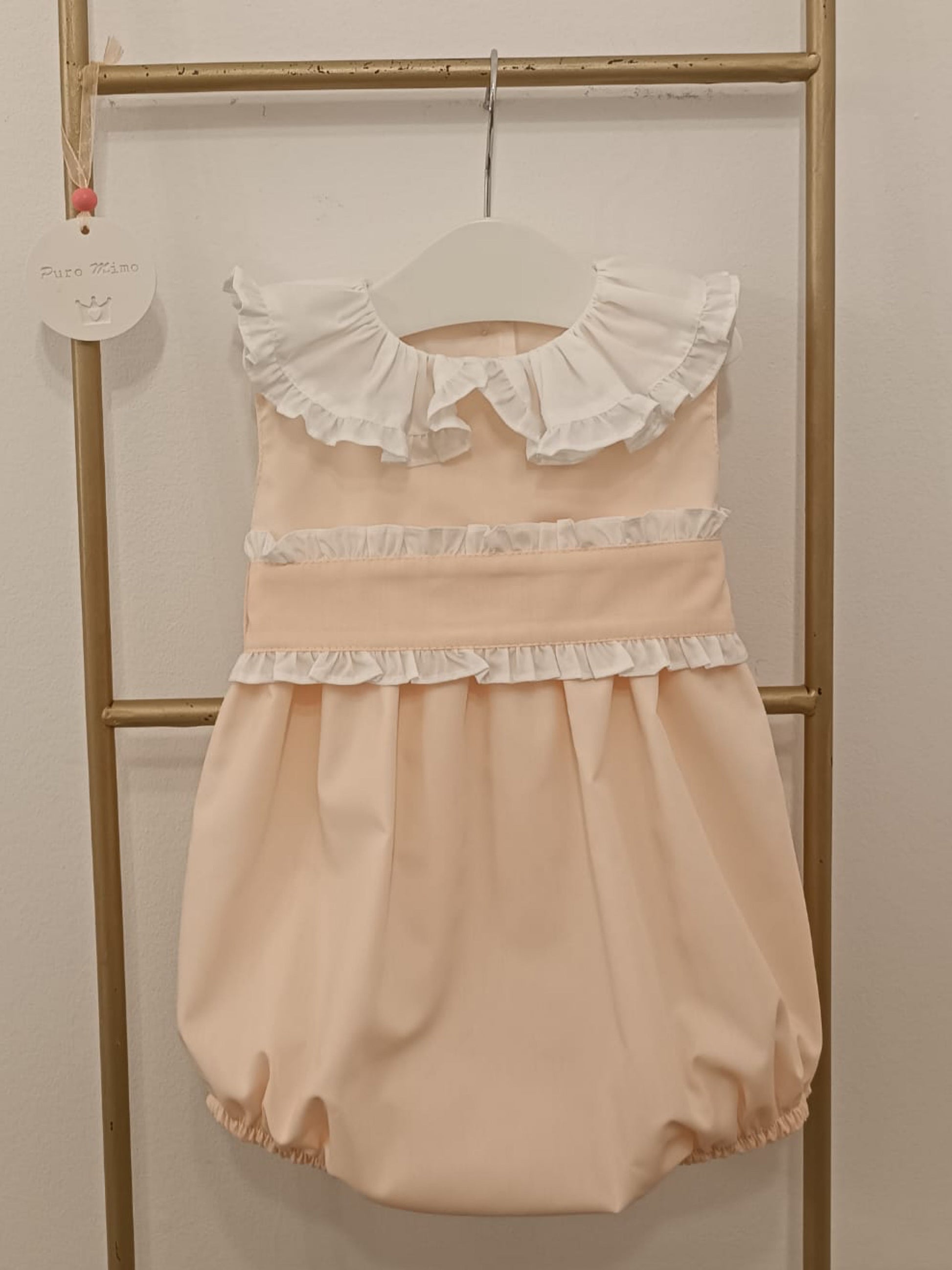 Puro Mimo peachy pink frill collar romper - Rose & Albert