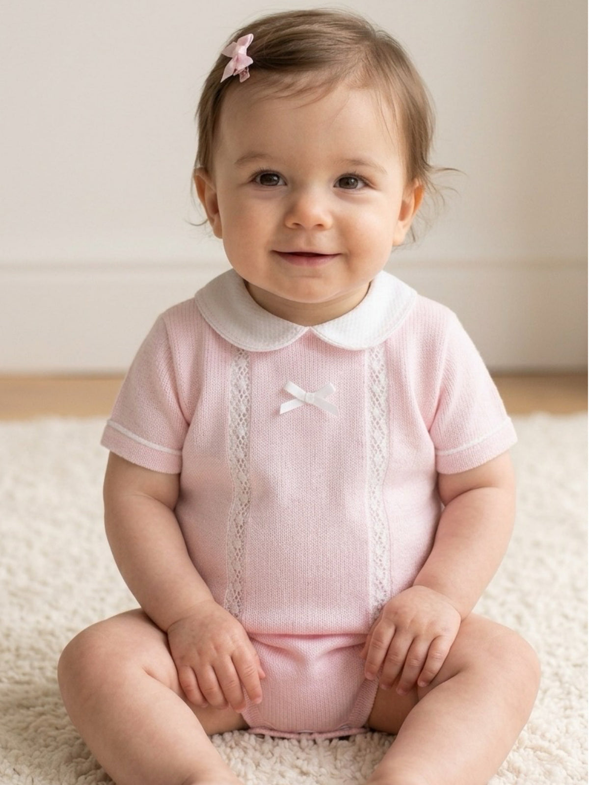Pex 'Martha' pink lace trim romper - Rose & Albert