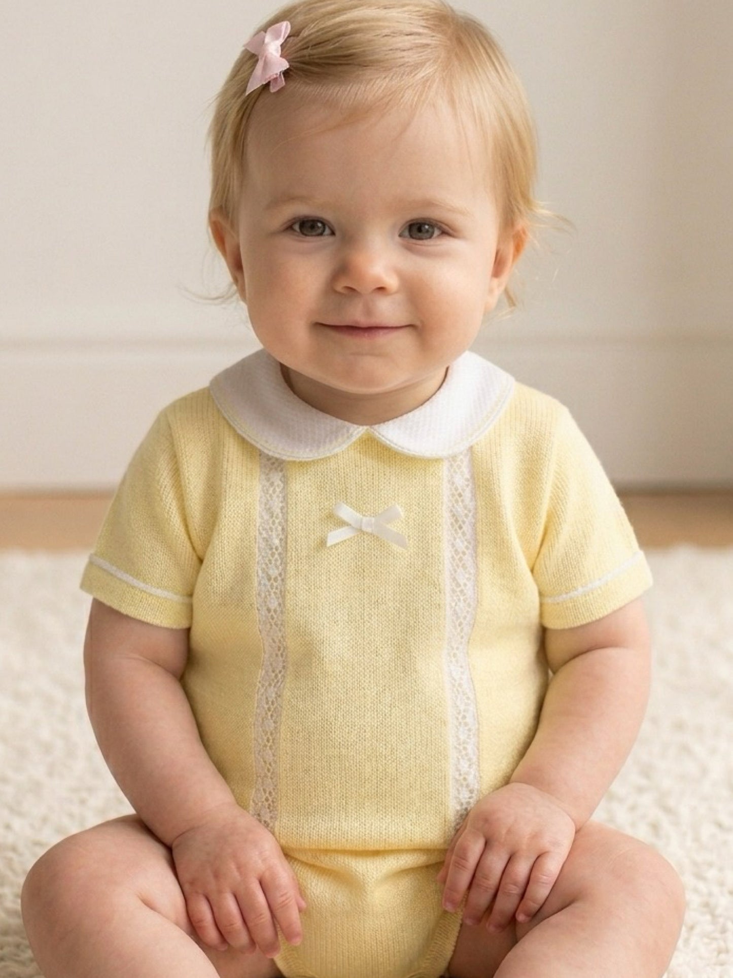 Pex 'Martha' lemon lace trim romper - Rose & Albert