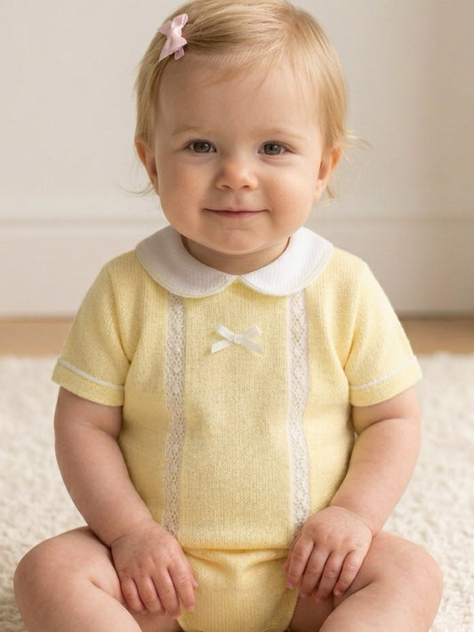 Pex 'Martha' lemon lace trim romper - Rose & Albert